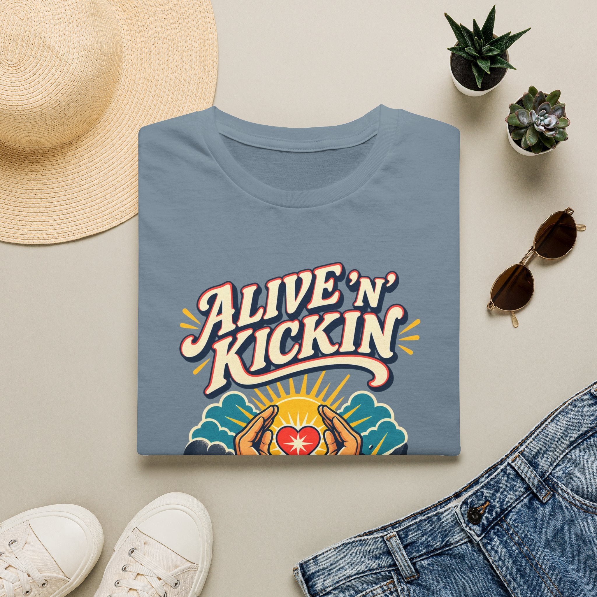 Alive 'N Kickin' Graphic T-Shirt — Retro Sunshine Inspirational Tee