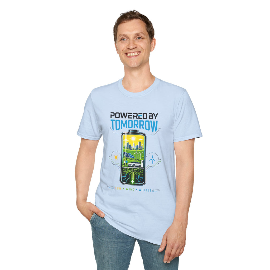 Powered By Tomorrow T‑Shirt — Eco Future Renewable Energy Graphic Tee