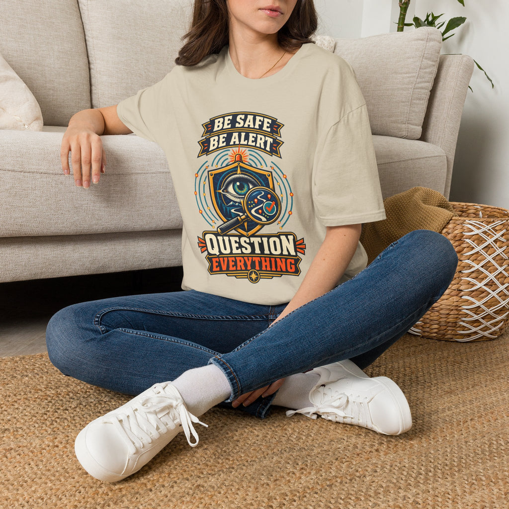 Be Safe Be Alert "Question Everything" T-Shirt — Conspiracy Eye Graphic Tee