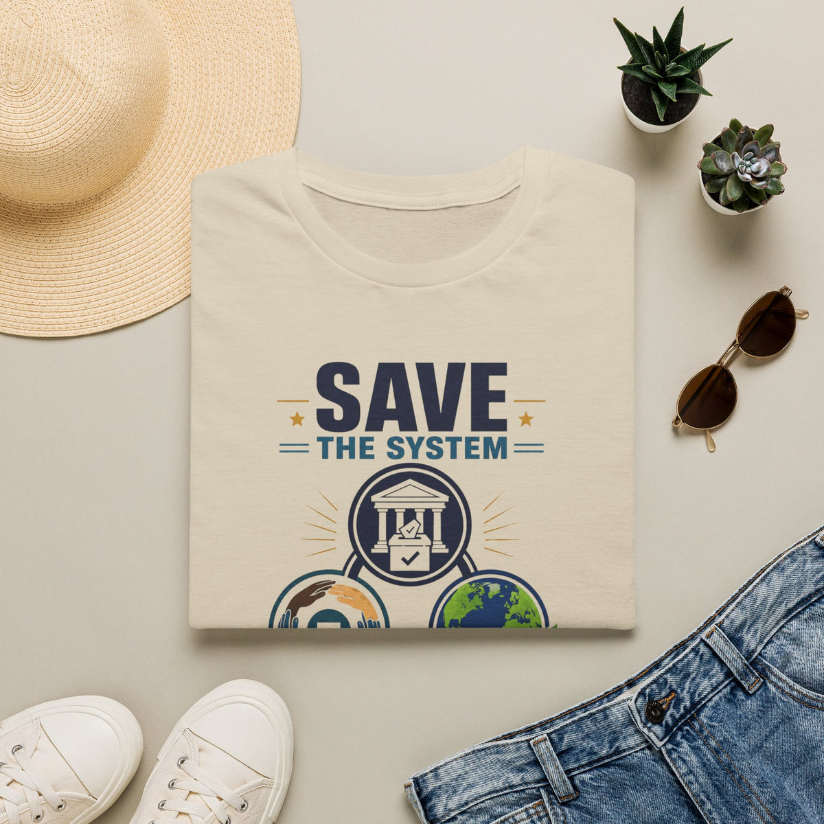 Save the System Graphic T-Shirt — Save Each Other, Save the Planet Eco Awareness Tee