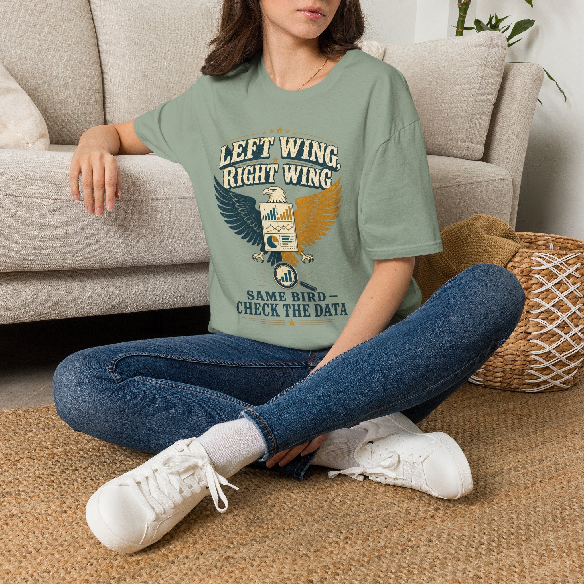 "Left Wing Right Wing, Same Bird — Check the Data" Graphic Tee