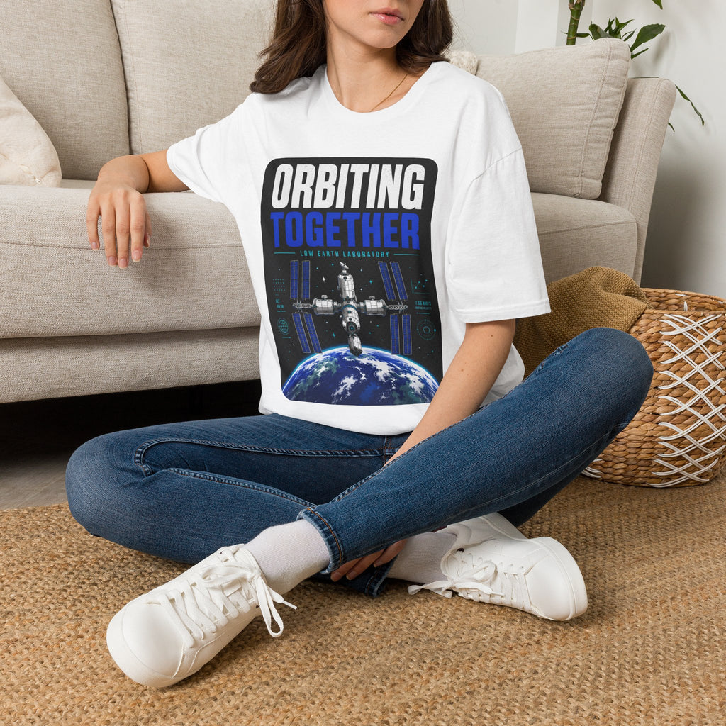 Orbiting Together T‑Shirt — Space Station Earth Graphic Tee