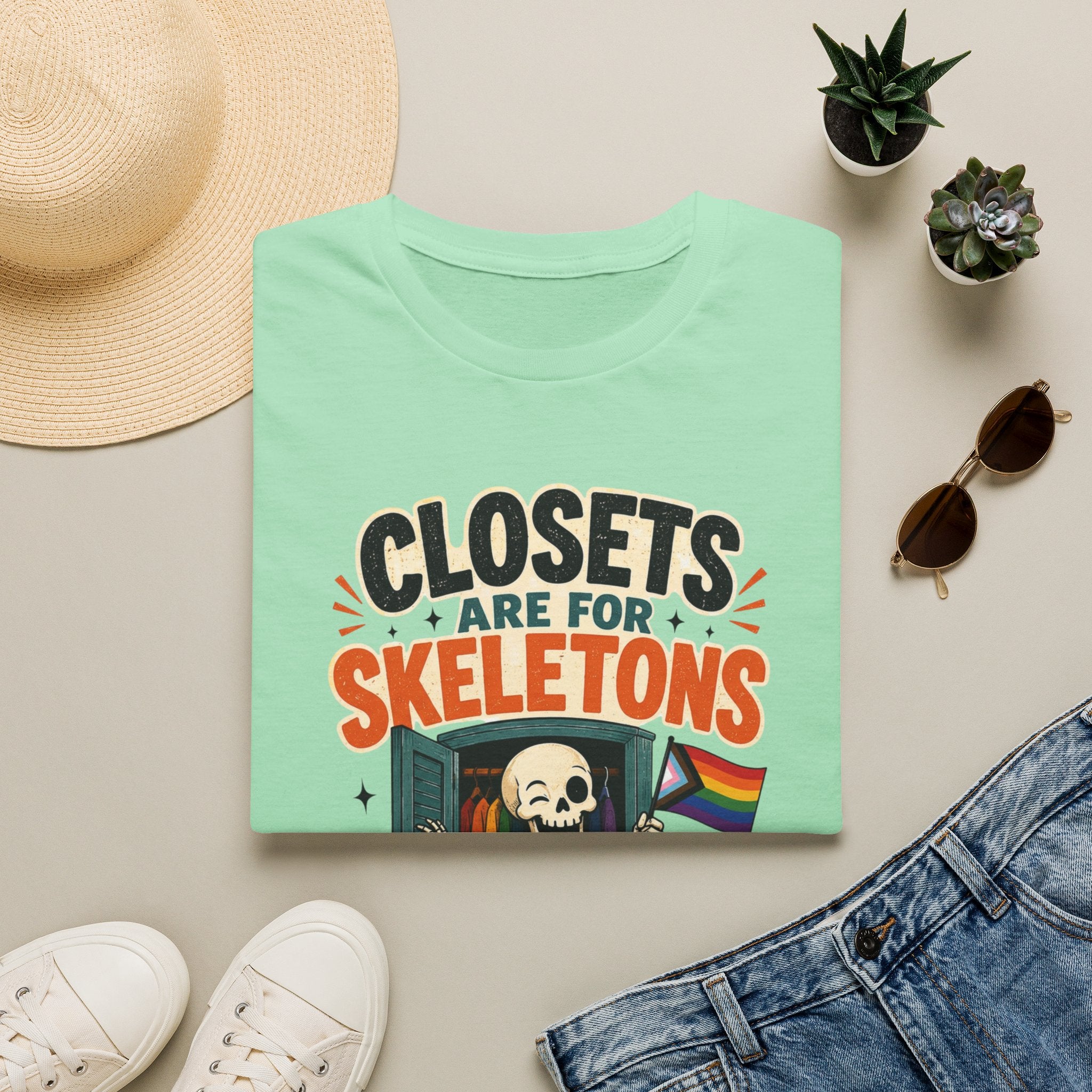 "Closets Are for Skeletons, Not People" Pride Graphic Tee