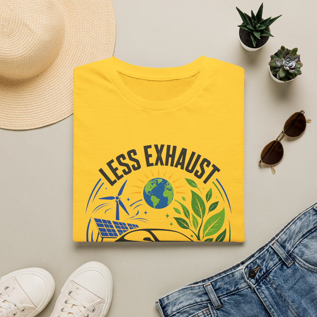 Eco-Friendly Tee — "Less Exhaust, More Earth" Environmental Graphic Shirt