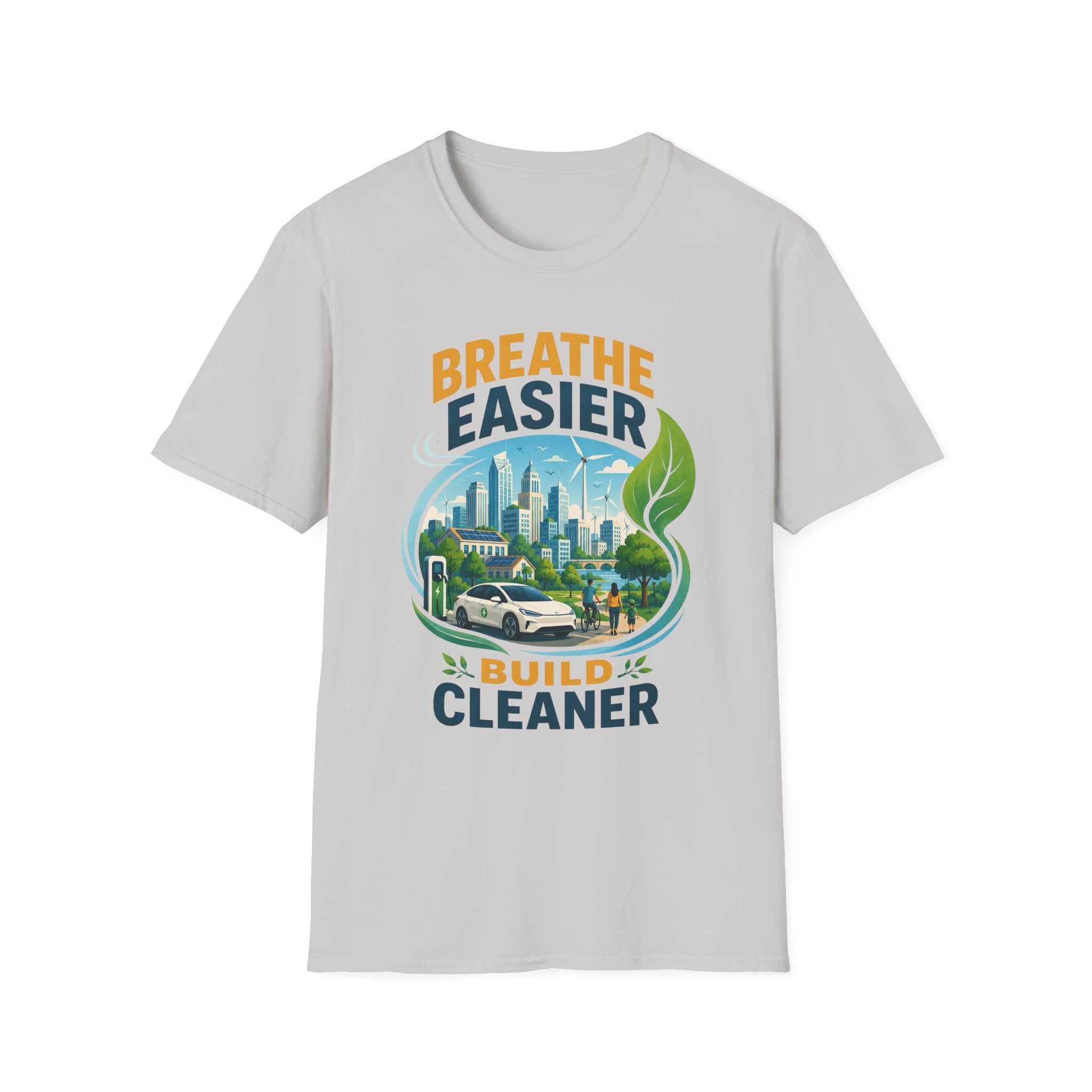 "Breathe Easier, Build Cleaner" Eco City Graphic