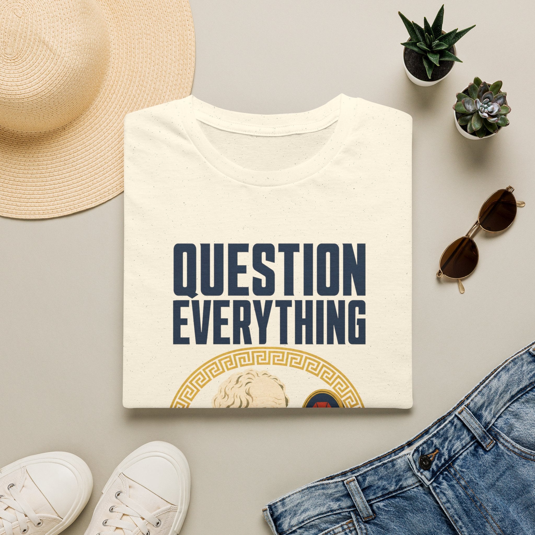 Question Everything T-Shirt — 'Question Everything, Especially Yourself' Vintage Statue Graphic Tee