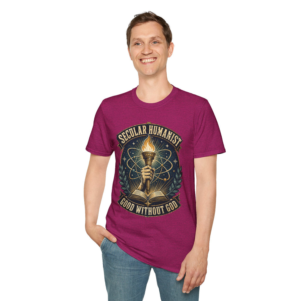 Secular Humanist T-Shirt — "Good Without God" Torch Graphic