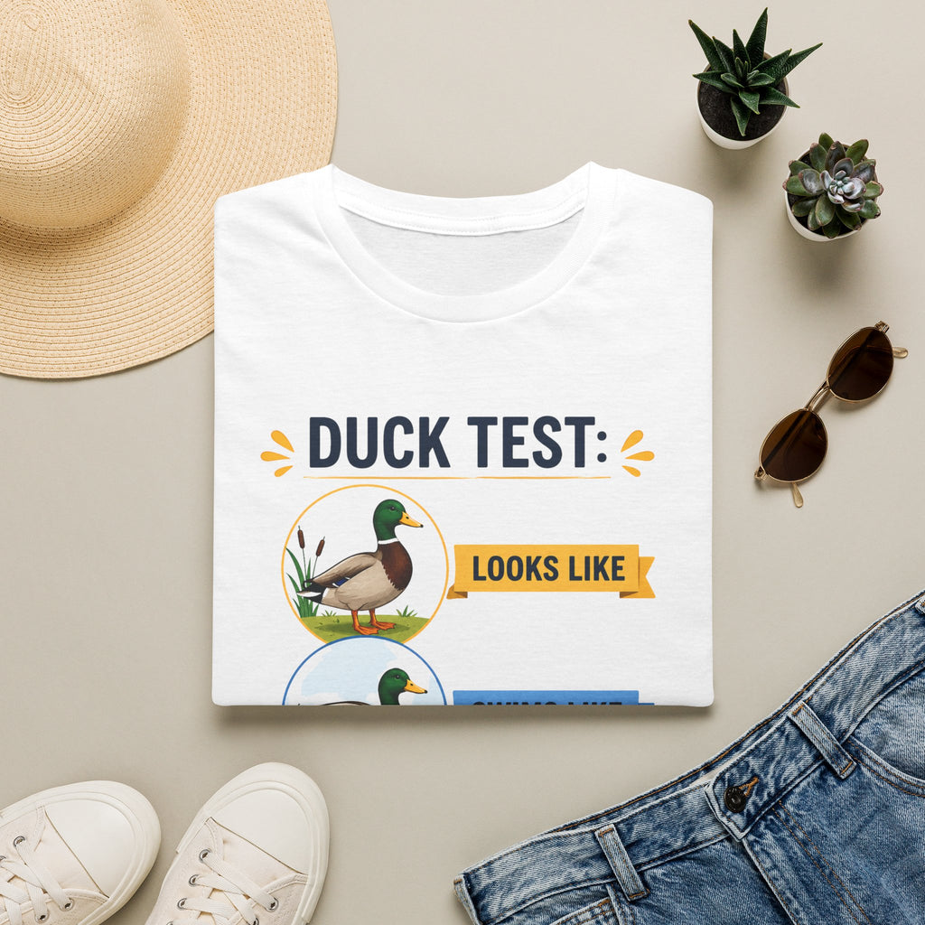 Duck Test T-Shirt — Funny “Looks Like, Swims Like, Quacks Like” Graphic Tee for Duck Lovers