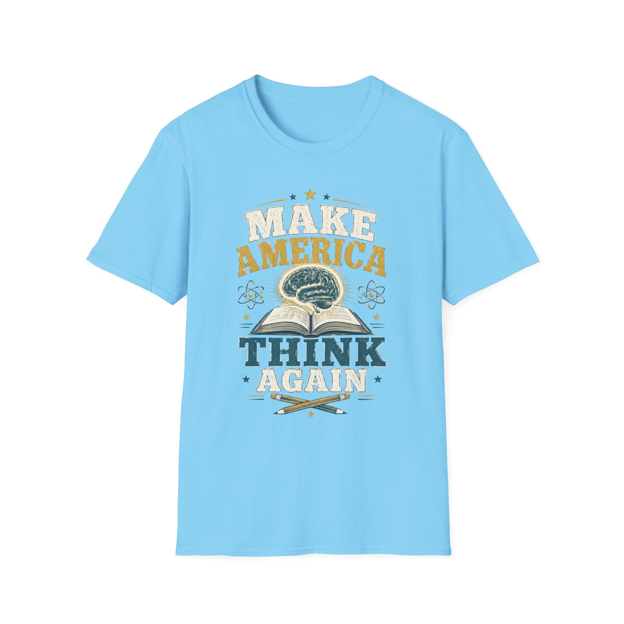 Make America Think Again T-Shirt — Retro Brain Graphic Tee
