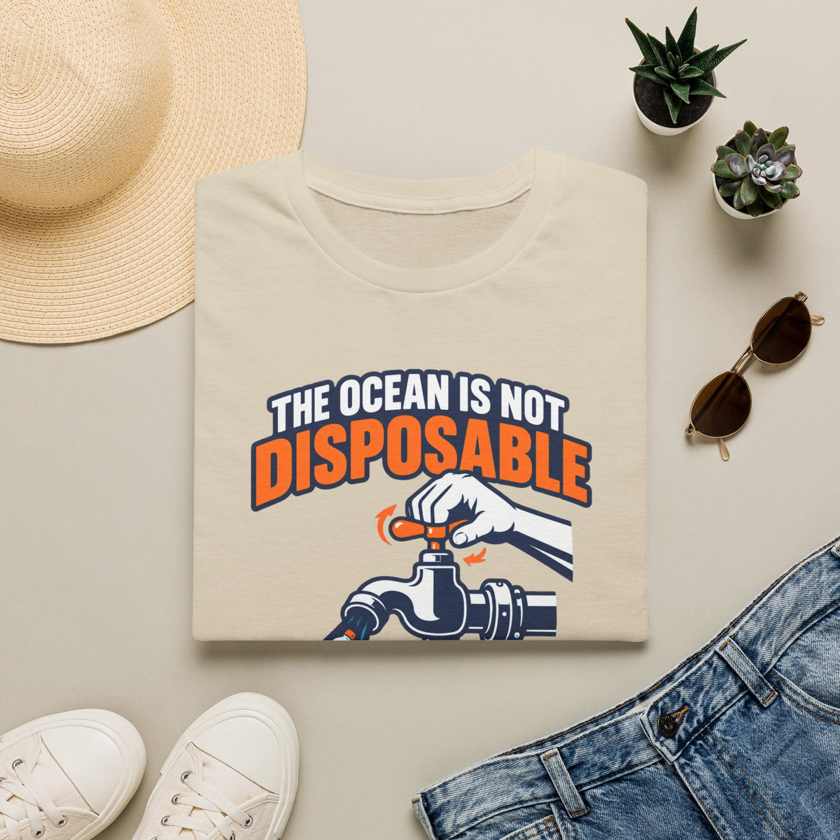 Ocean Conservation T-Shirt — "The Ocean Is Not Disposable" Plastic Tap Graphic
