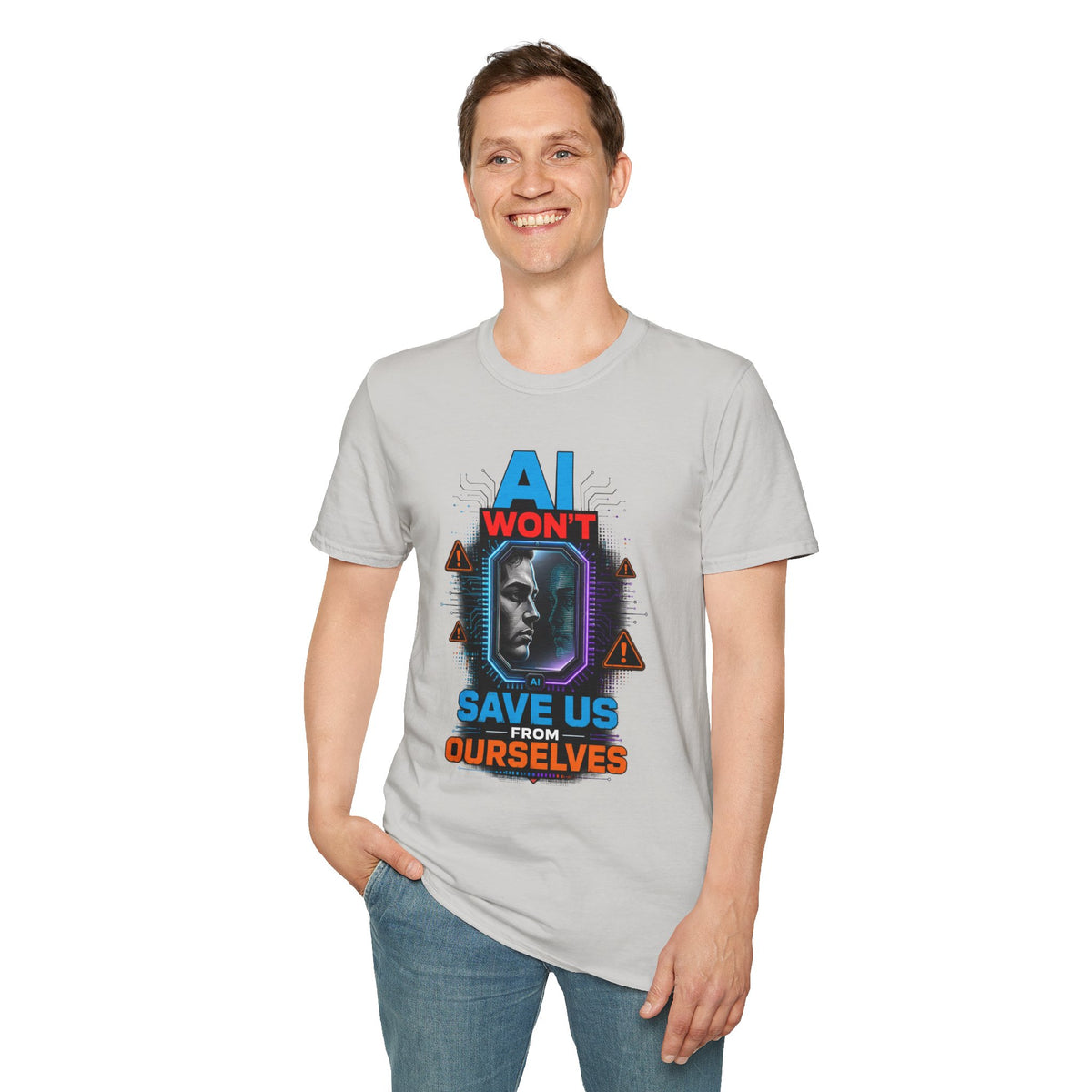 "AI Won't Save Us From Ourselves" Futuristic Tech Statement Tee
