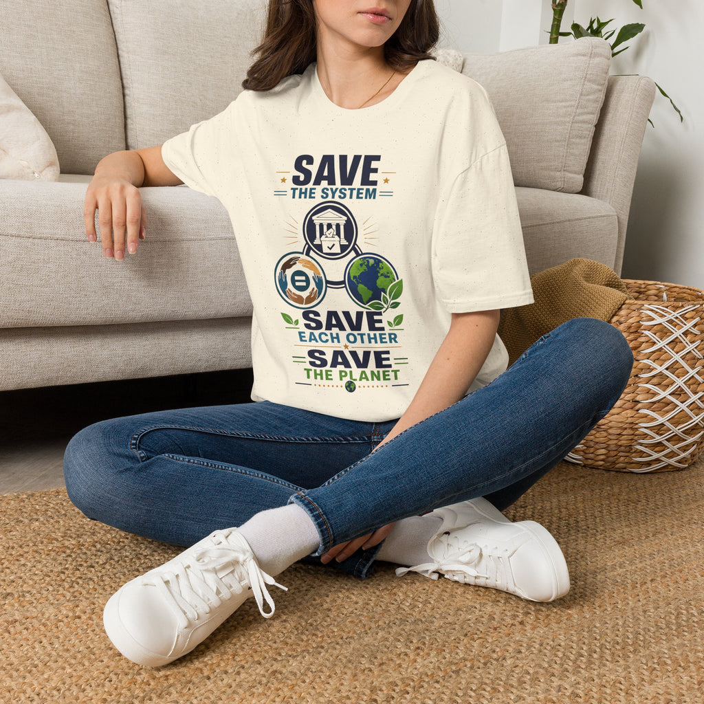 Save the System Graphic T-Shirt — Save Each Other, Save the Planet Eco Awareness Tee