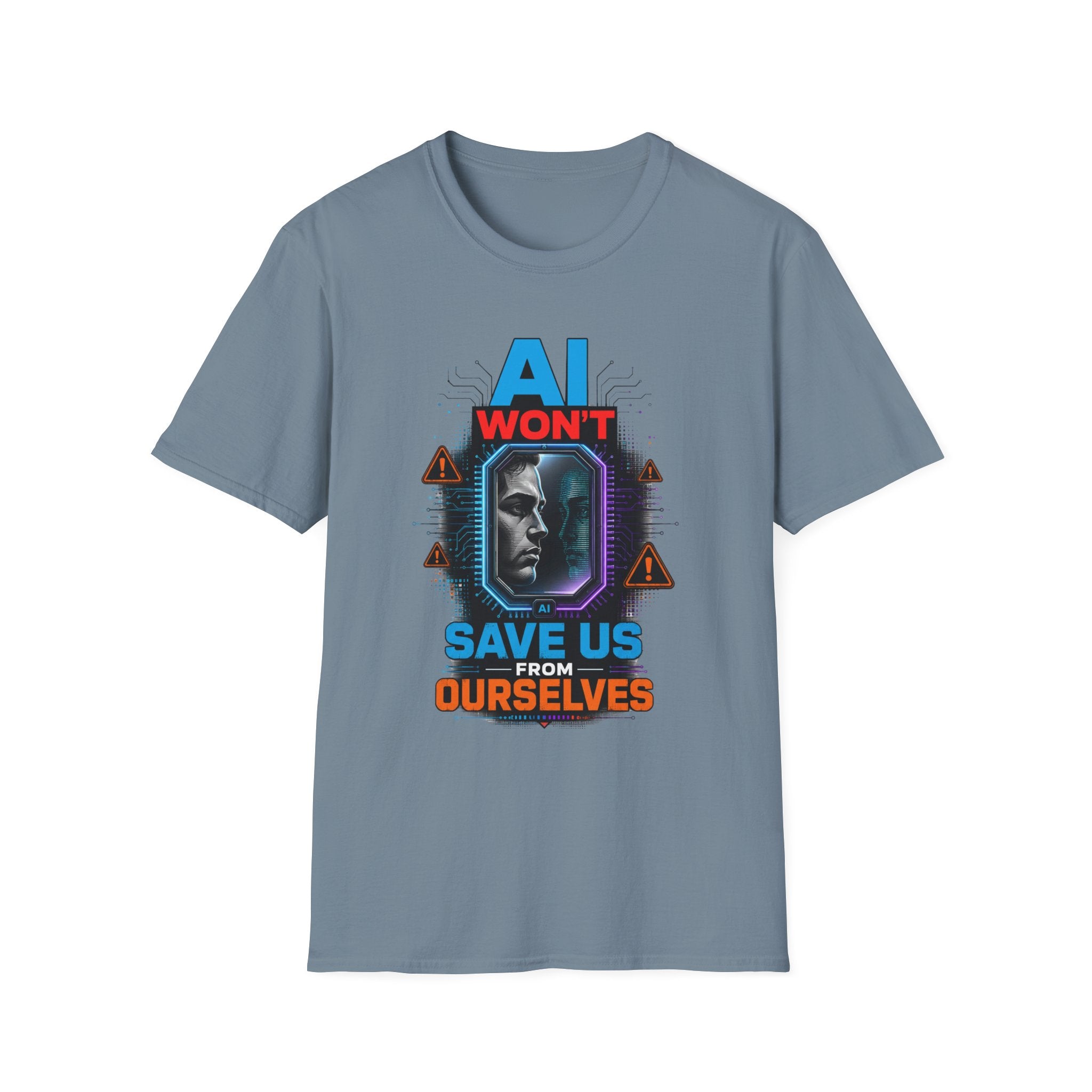 "AI Won't Save Us From Ourselves" Futuristic Tech Statement Tee