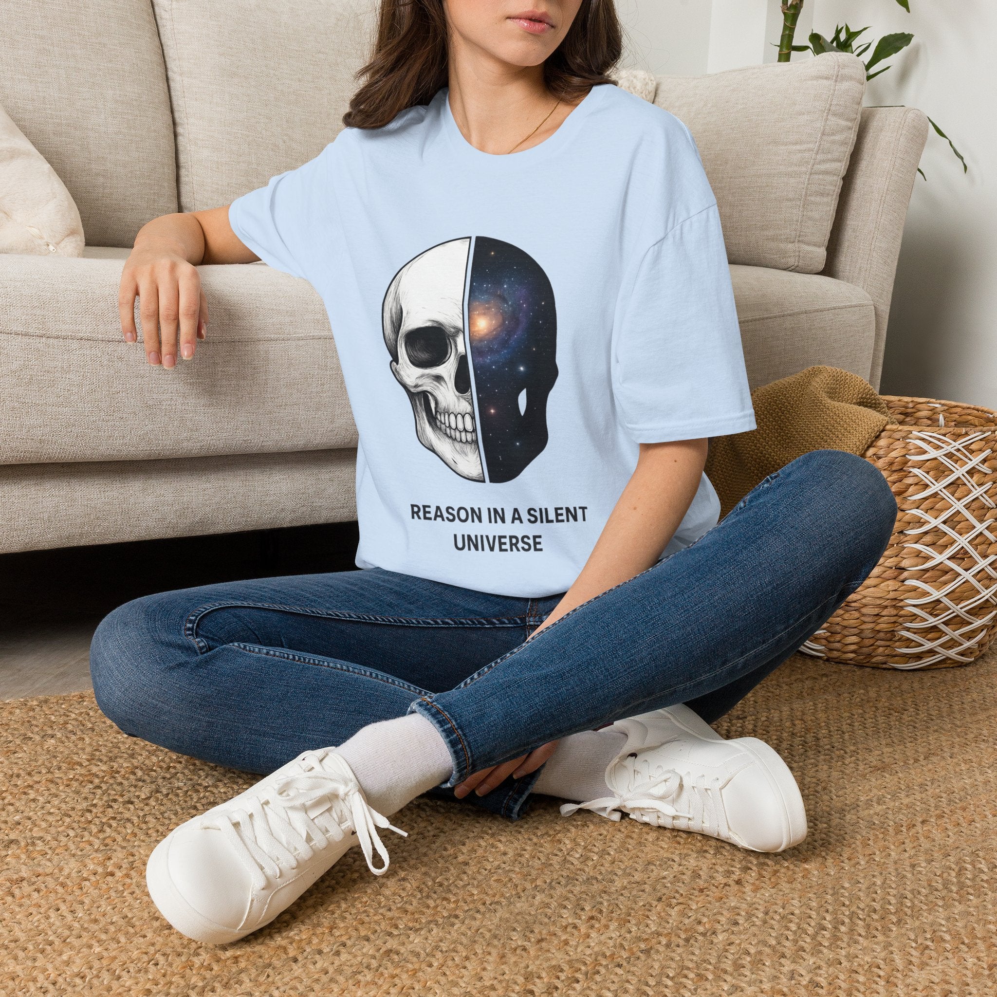 Skull & Galaxy T-Shirt — "Reason in a Silent Universe" Graphic Tee