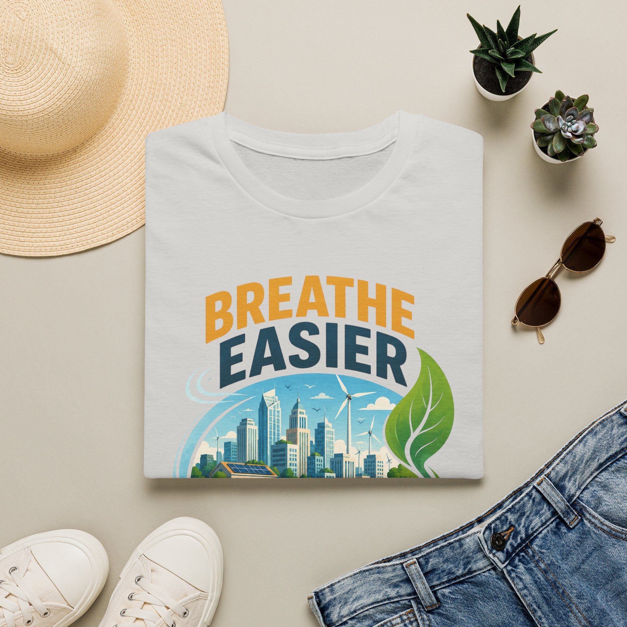 "Breathe Easier, Build Cleaner" Eco City Graphic