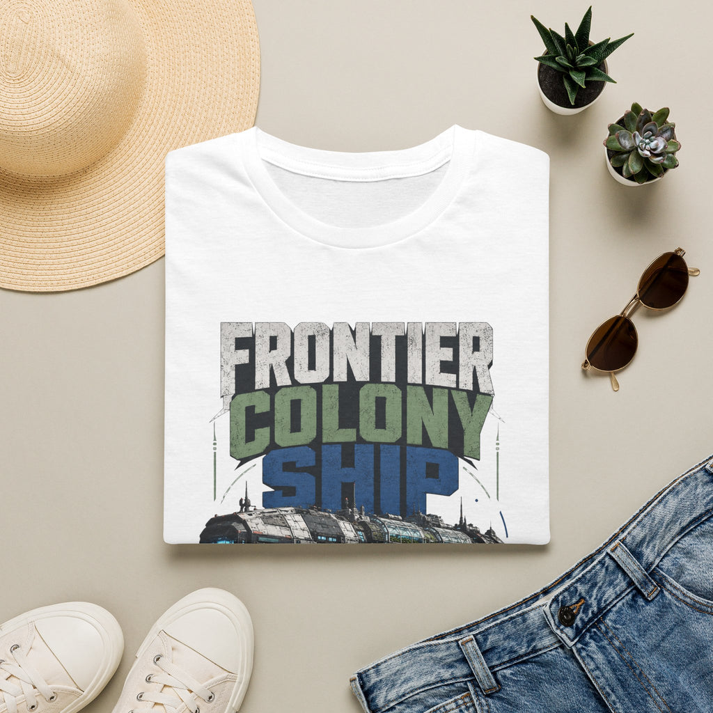 Frontier Colony Ship T-Shirt — Retro Sci‑Fi Space Colony Tee