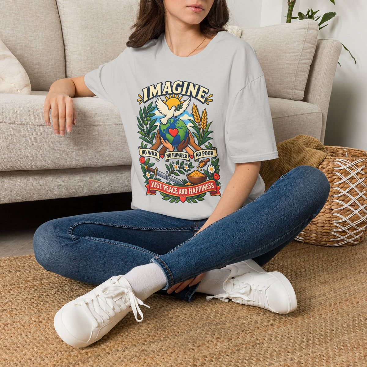 Imagine Peace T-Shirt — Dove, Earth & Plants Graphic Tee