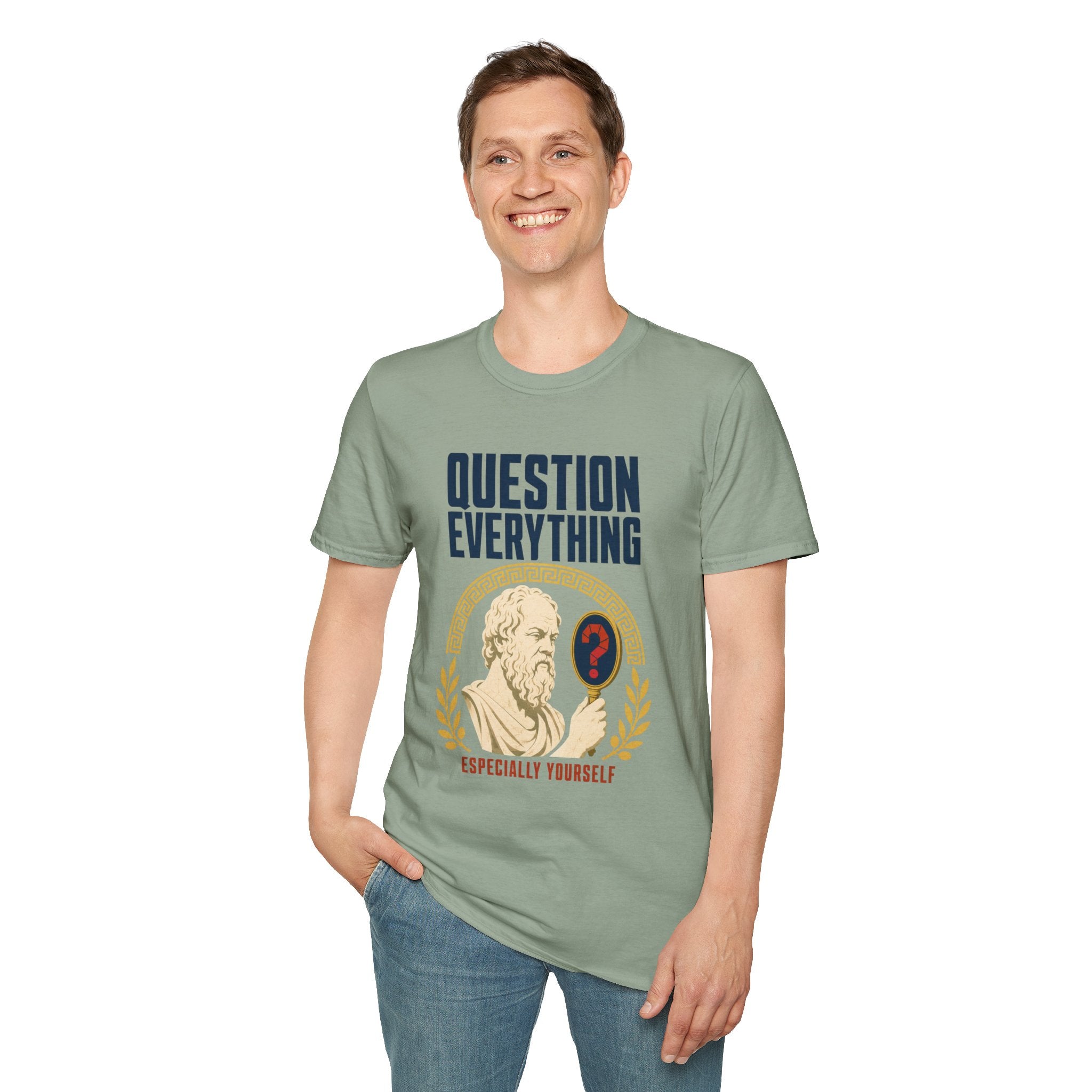 Question Everything T-Shirt — 'Question Everything, Especially Yourself' Vintage Statue Graphic Tee
