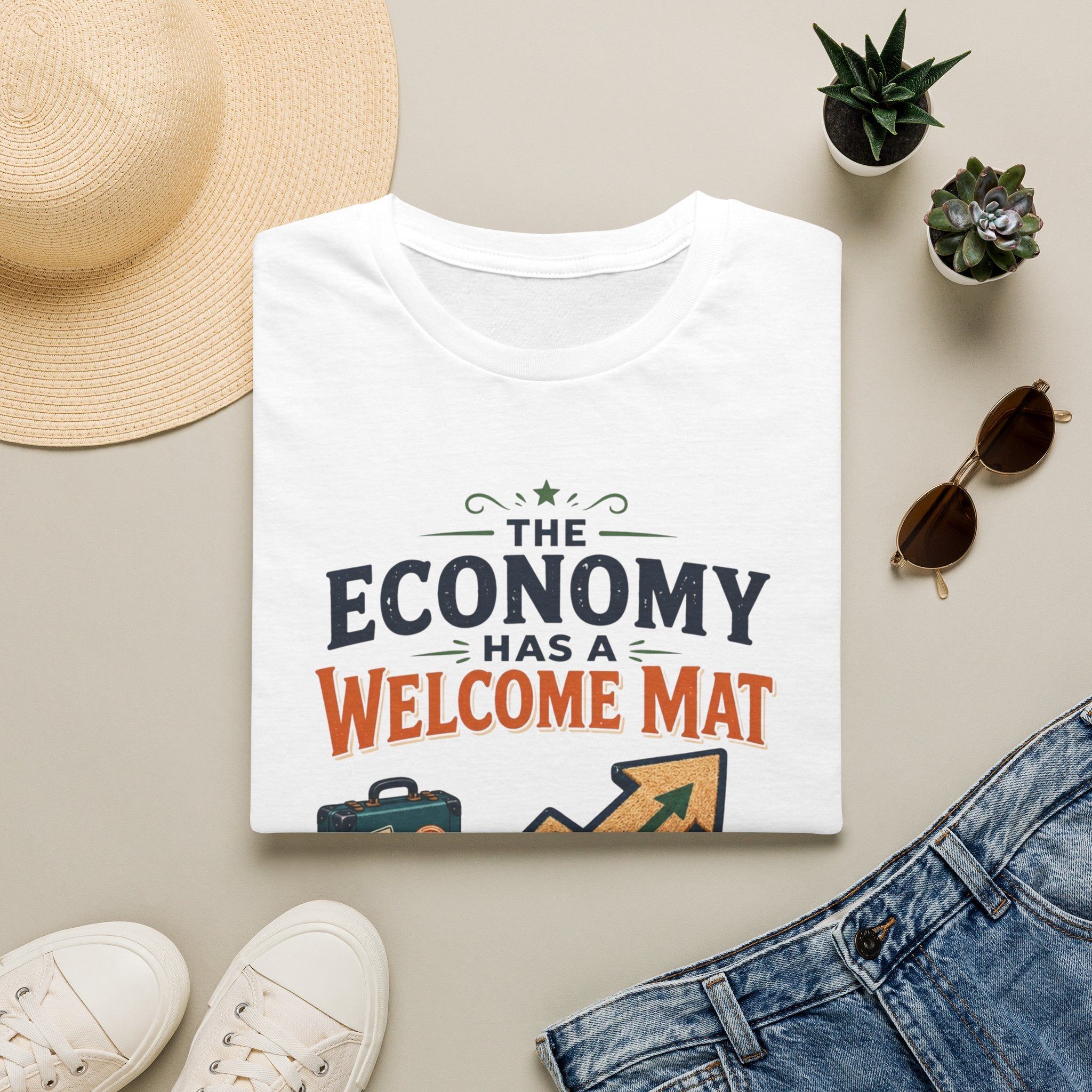 T-Shirt — "The Economy Has a Welcome Mat" Graphic Tee