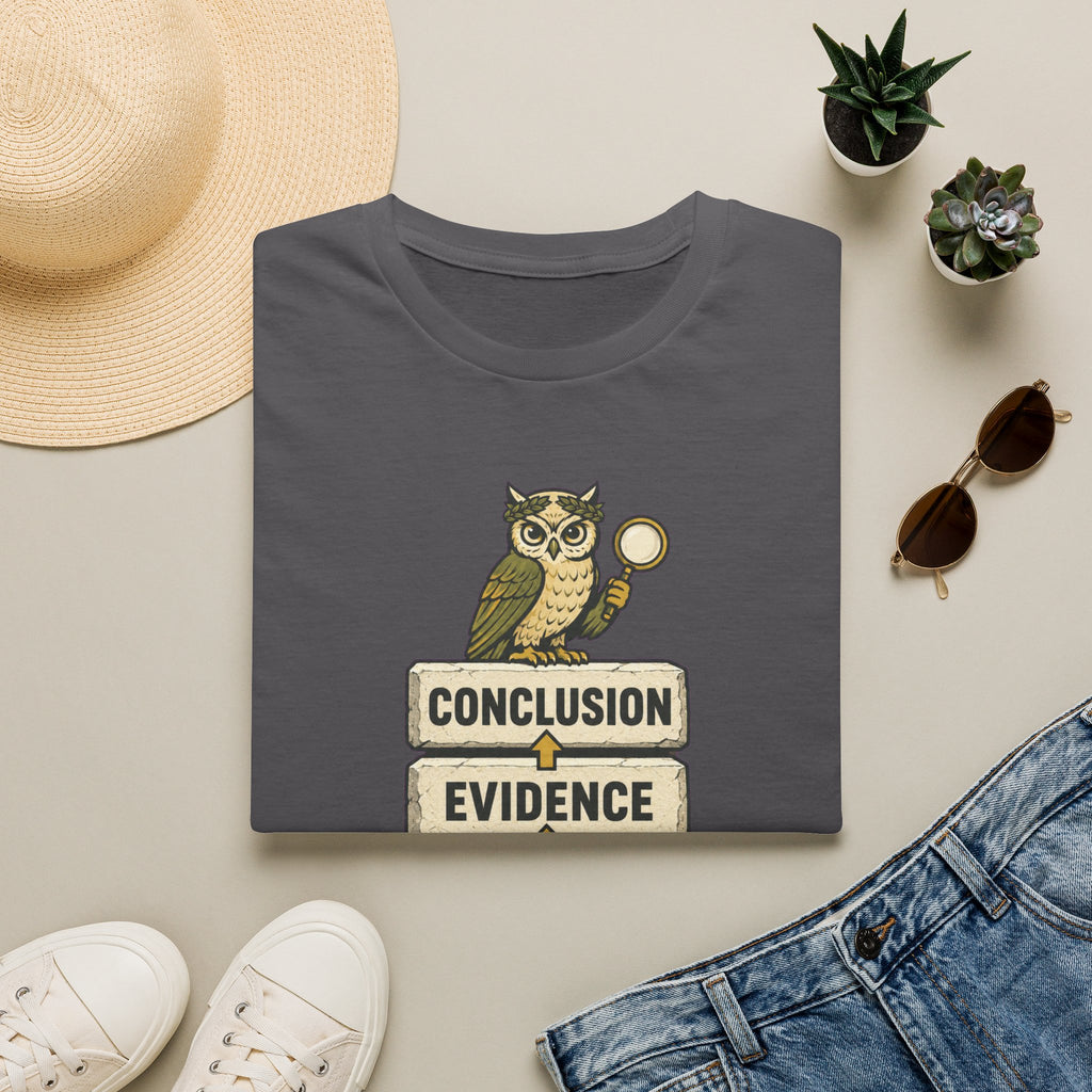 Evidence to Conclusion Graphic T-Shirt — Owl with Magnifying Glass Design