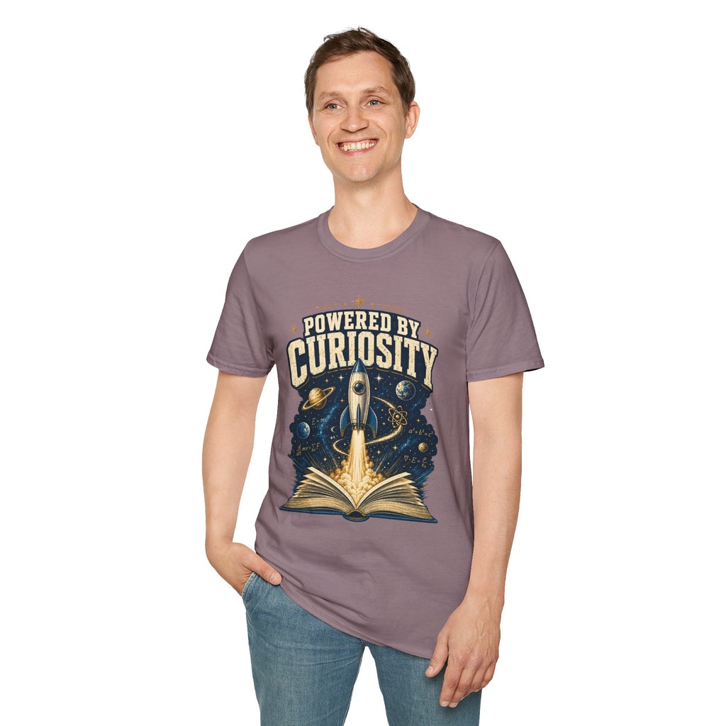 Powered by Curiosity T-Shirt — Rocket Book Space Graphic Tee