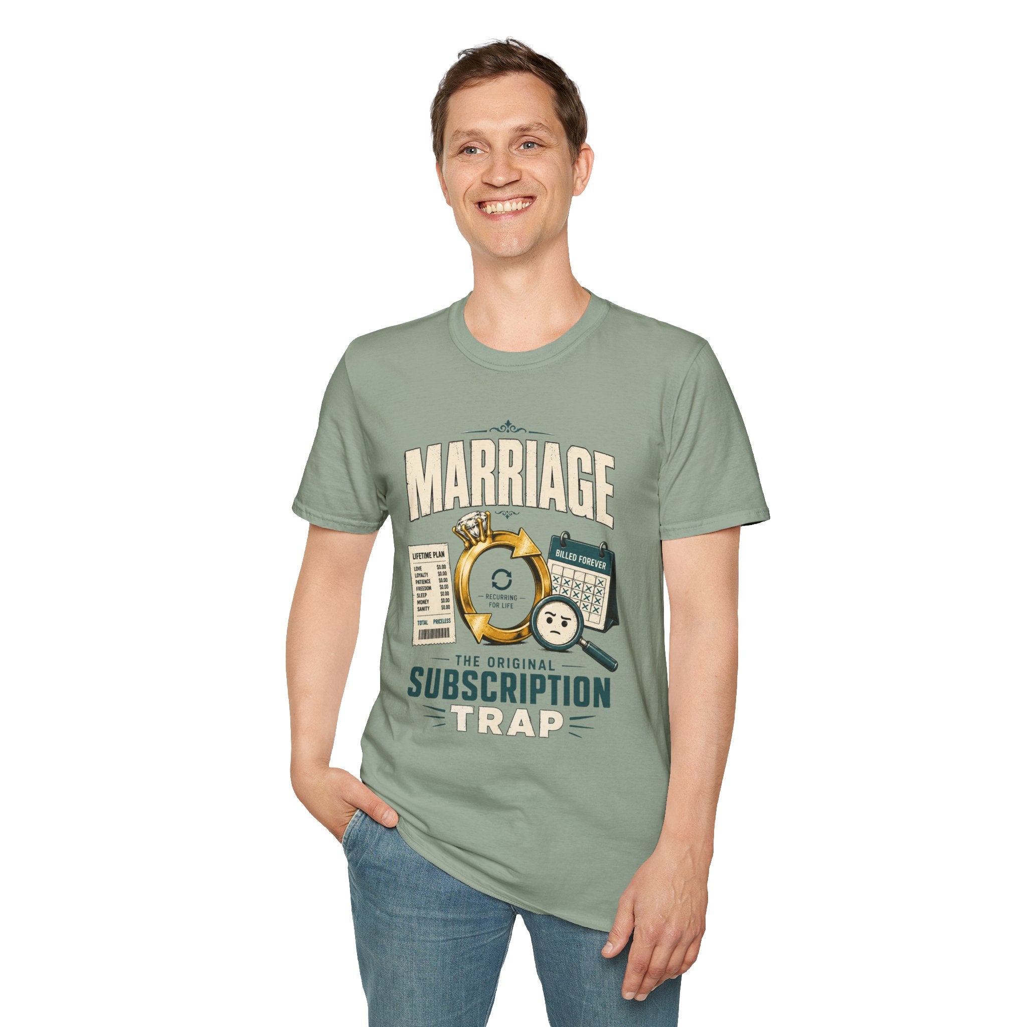 Marriage Subscription T-Shirt — Funny Ring & Bills Graphic Tee