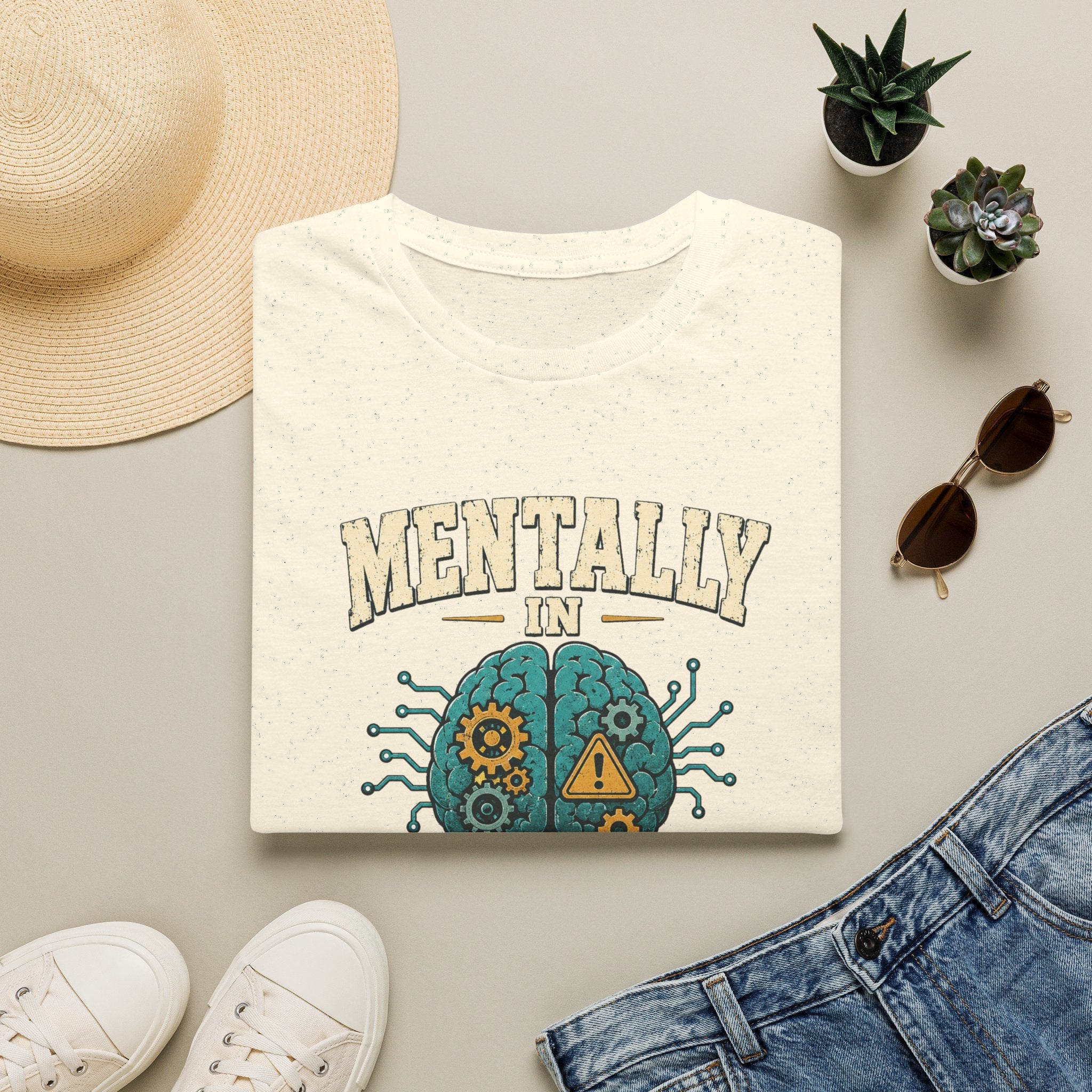 "Mentally In Beta Testing" Retro Brain Graphic Tee