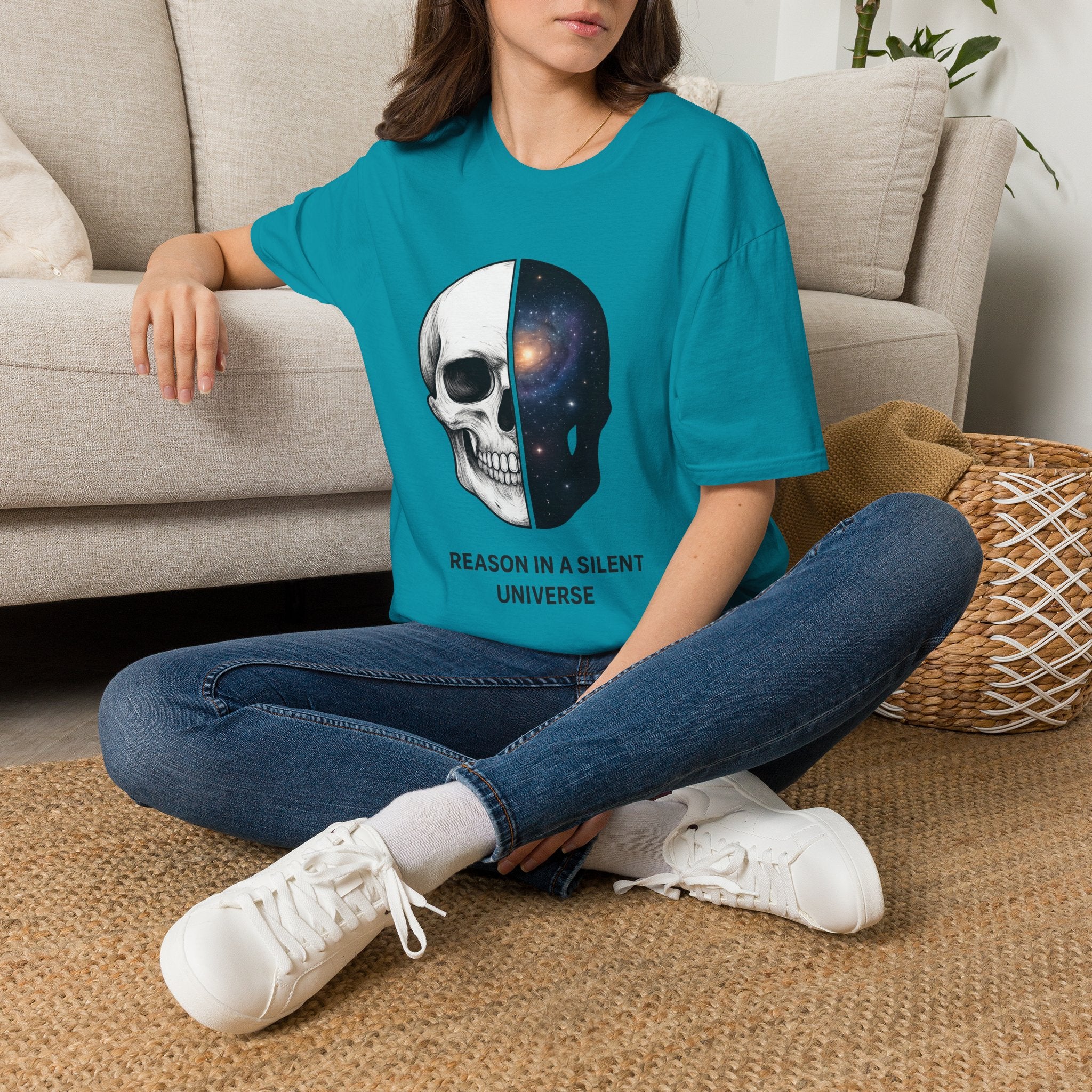 Skull & Galaxy T-Shirt — "Reason in a Silent Universe" Graphic Tee