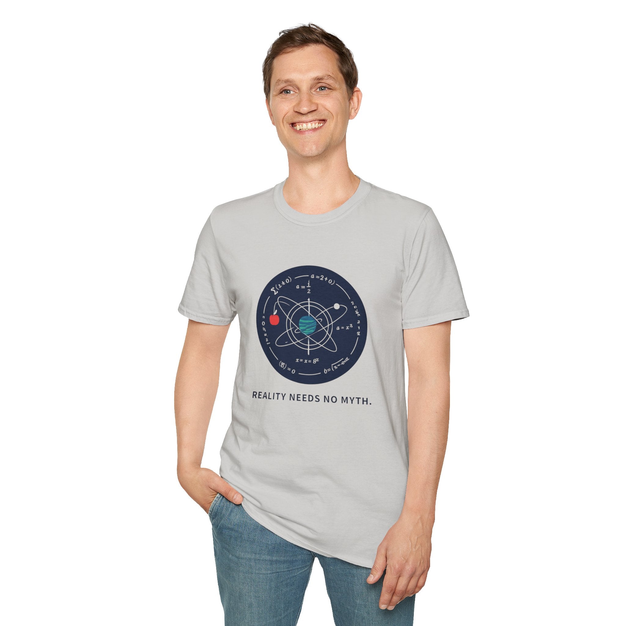 Science Atom Graphic T-Shirt — "Reality Needs No Myth" Tee