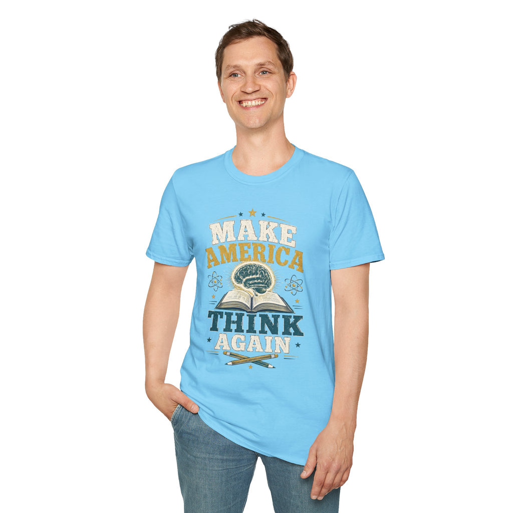 Make America Think Again T-Shirt — Retro Brain Graphic Tee