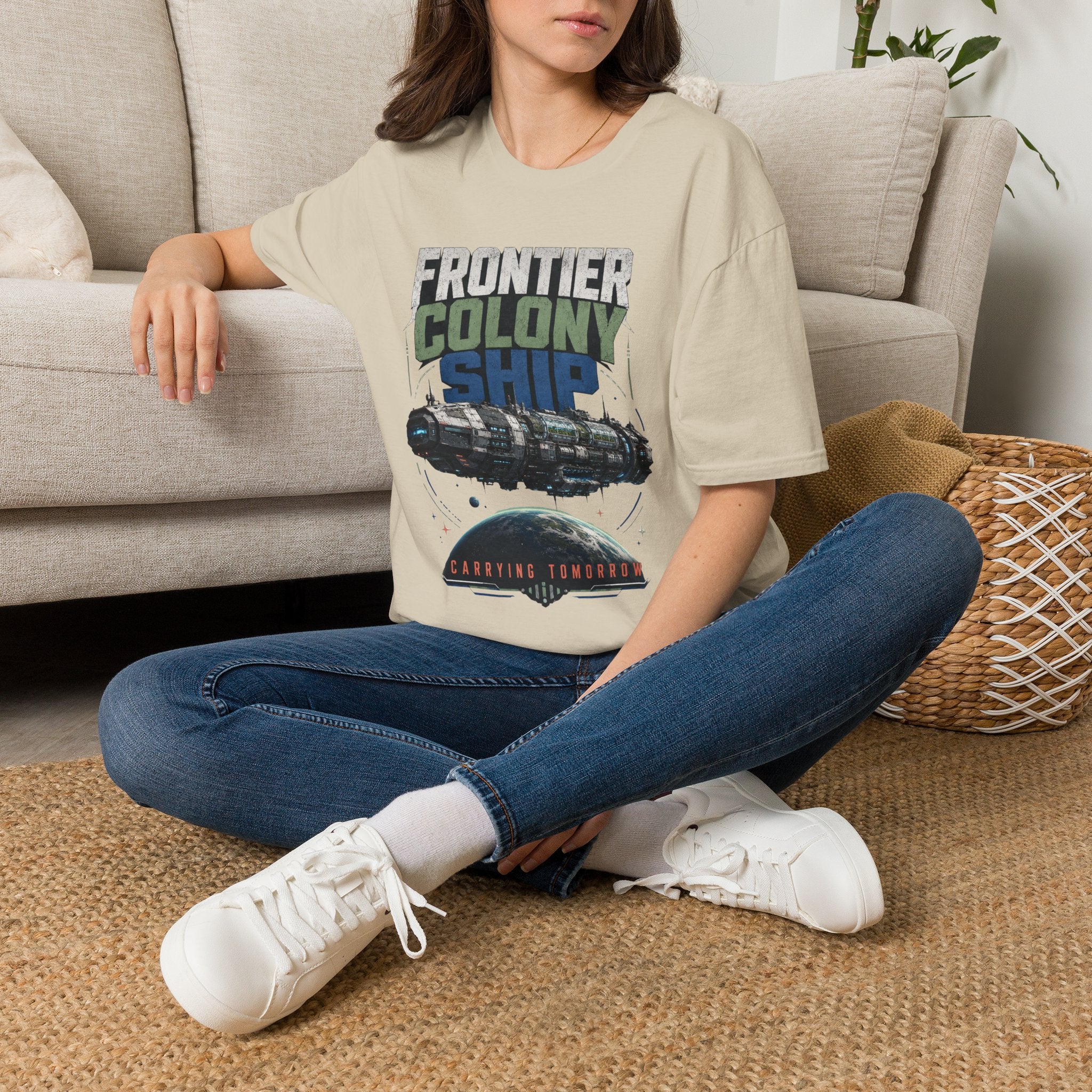 Frontier Colony Ship T-Shirt — Retro Sci‑Fi Space Colony Tee