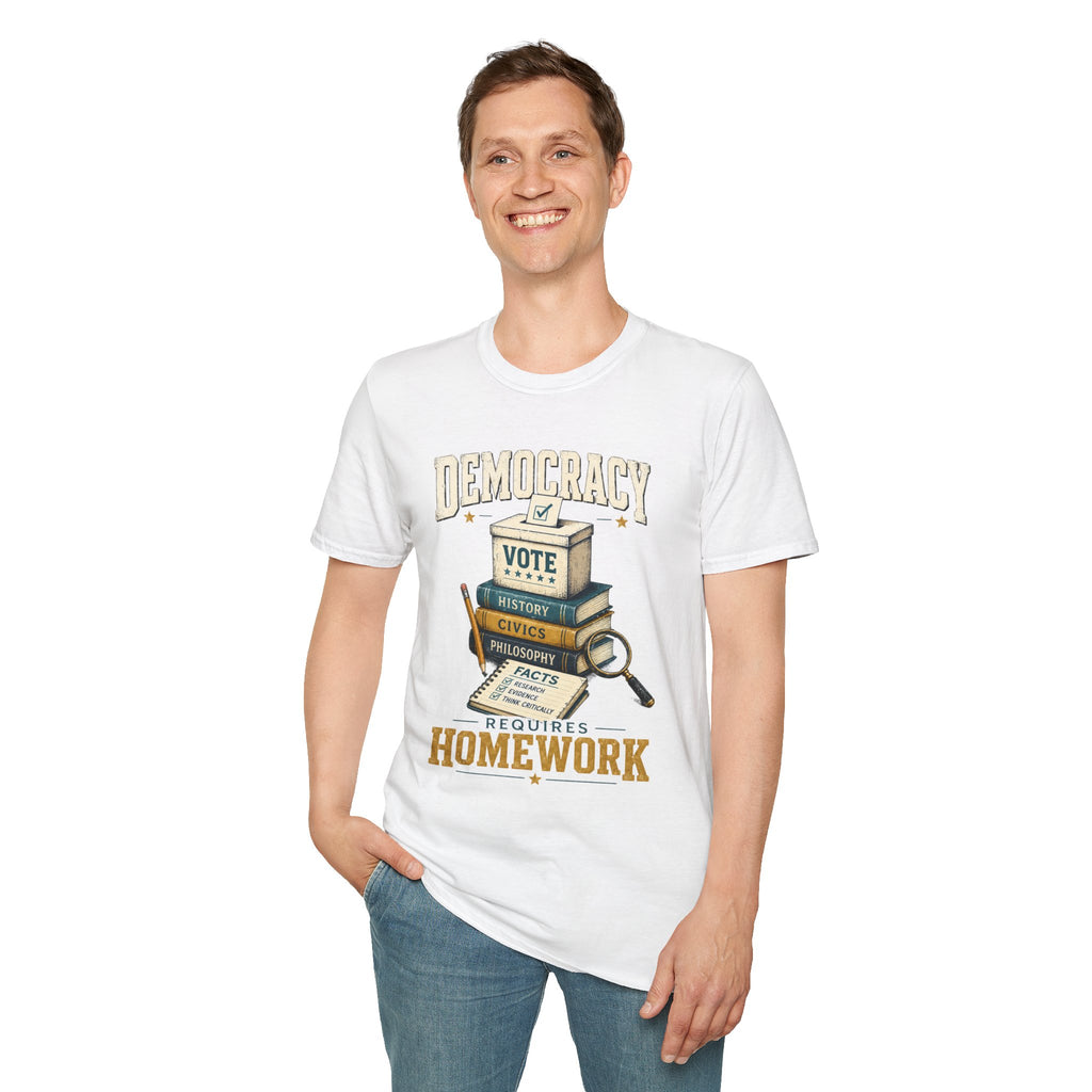 Democracy Vote T-Shirt — 'Democracy Becomes Homework' Vintage Civic Education Tee