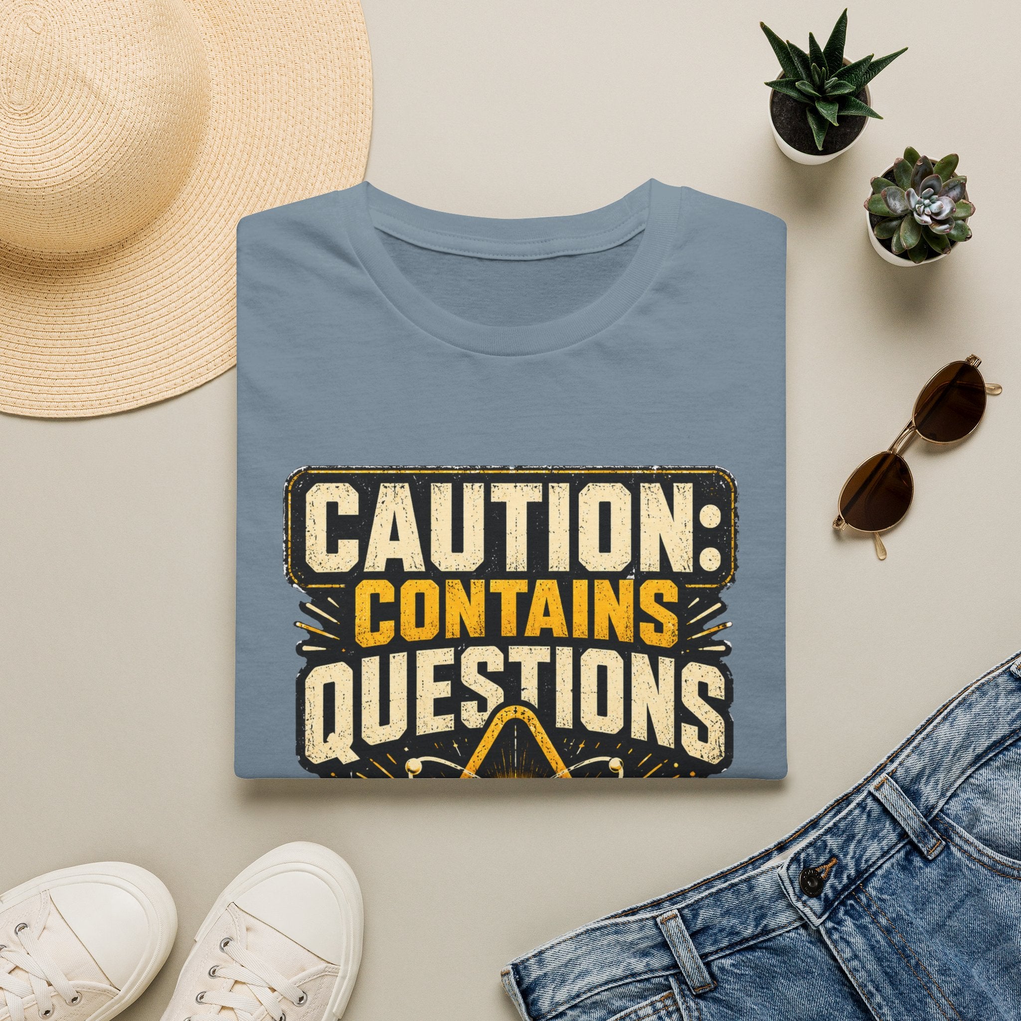 Caution: Contains Questions T-Shirt — Handle With Critical Thinking Graphic Tee