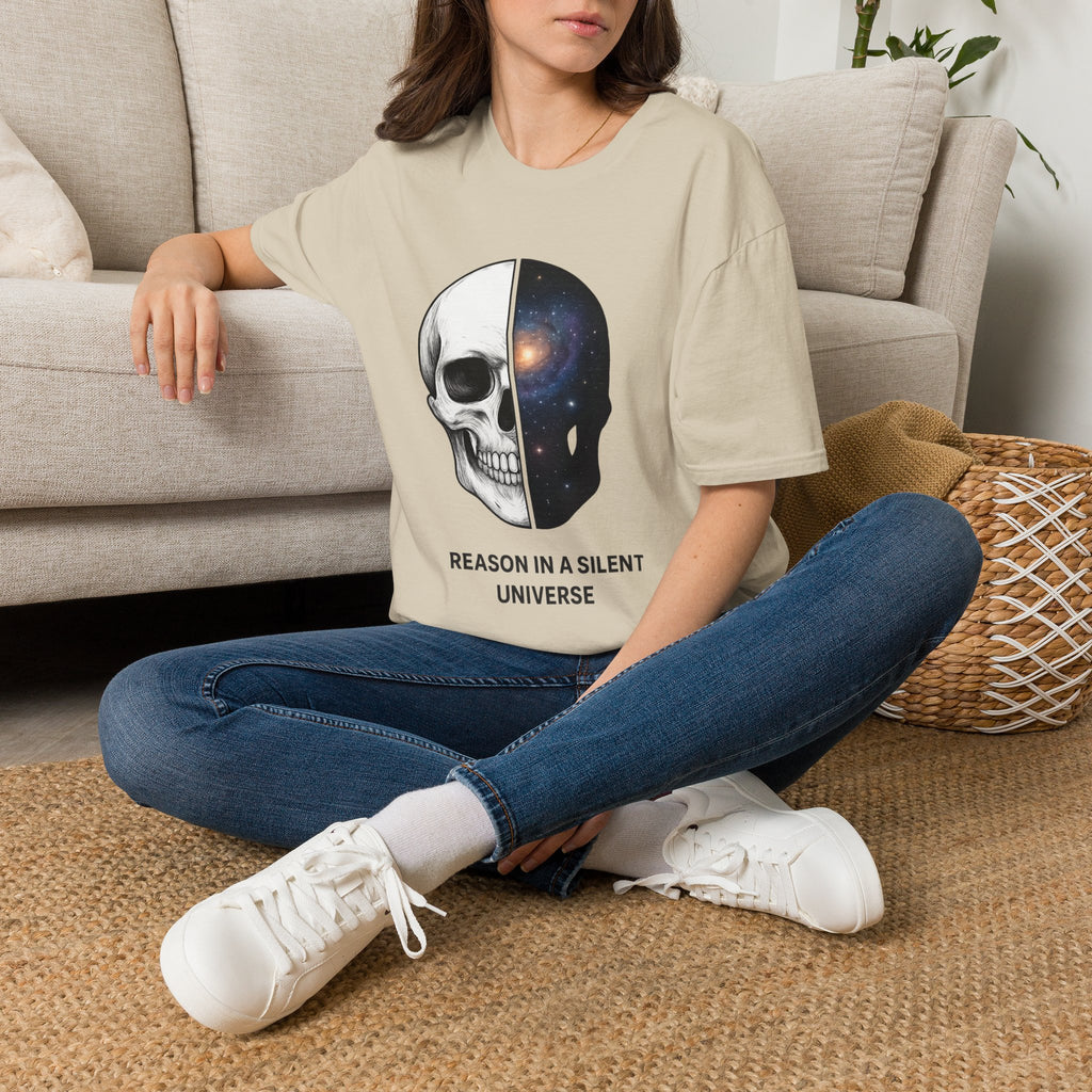 Skull & Galaxy T-Shirt — "Reason in a Silent Universe" Graphic Tee