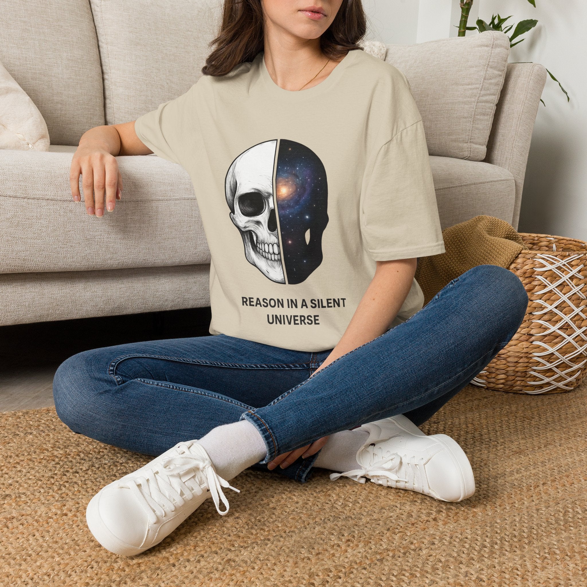 Skull & Galaxy T-Shirt — "Reason in a Silent Universe" Graphic Tee