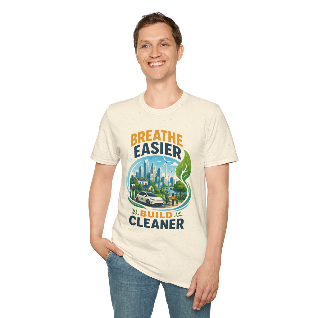 "Breathe Easier, Build Cleaner" Eco City Graphic