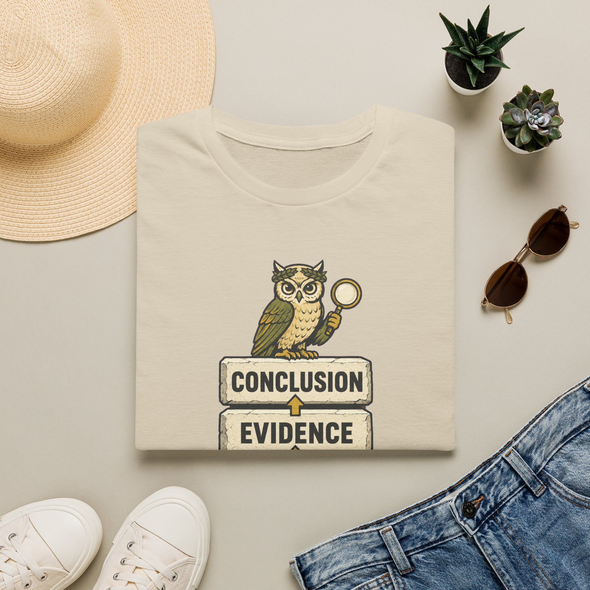 Evidence to Conclusion Graphic T-Shirt — Owl with Magnifying Glass Design