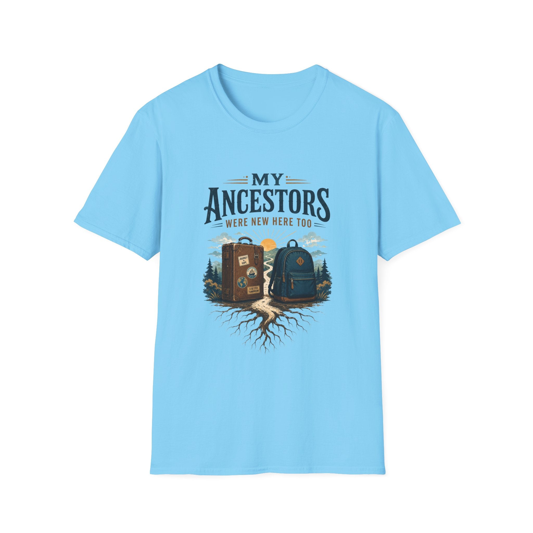 "My Ancestors Were New Here Too" Vintage Travel Roots Tee