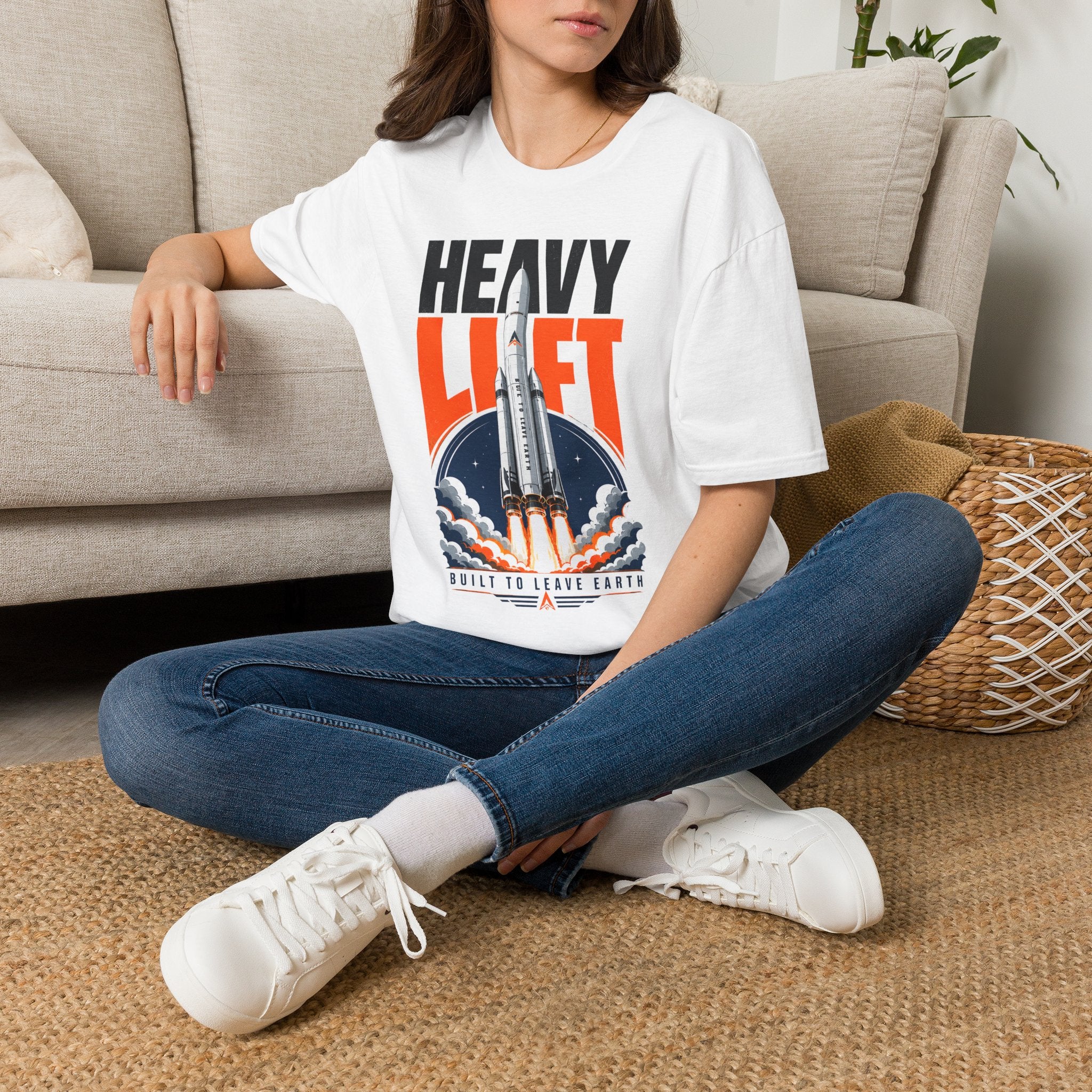 Heavy Lift Rocket T-Shirt — Retro Space Launch Graphic Tee