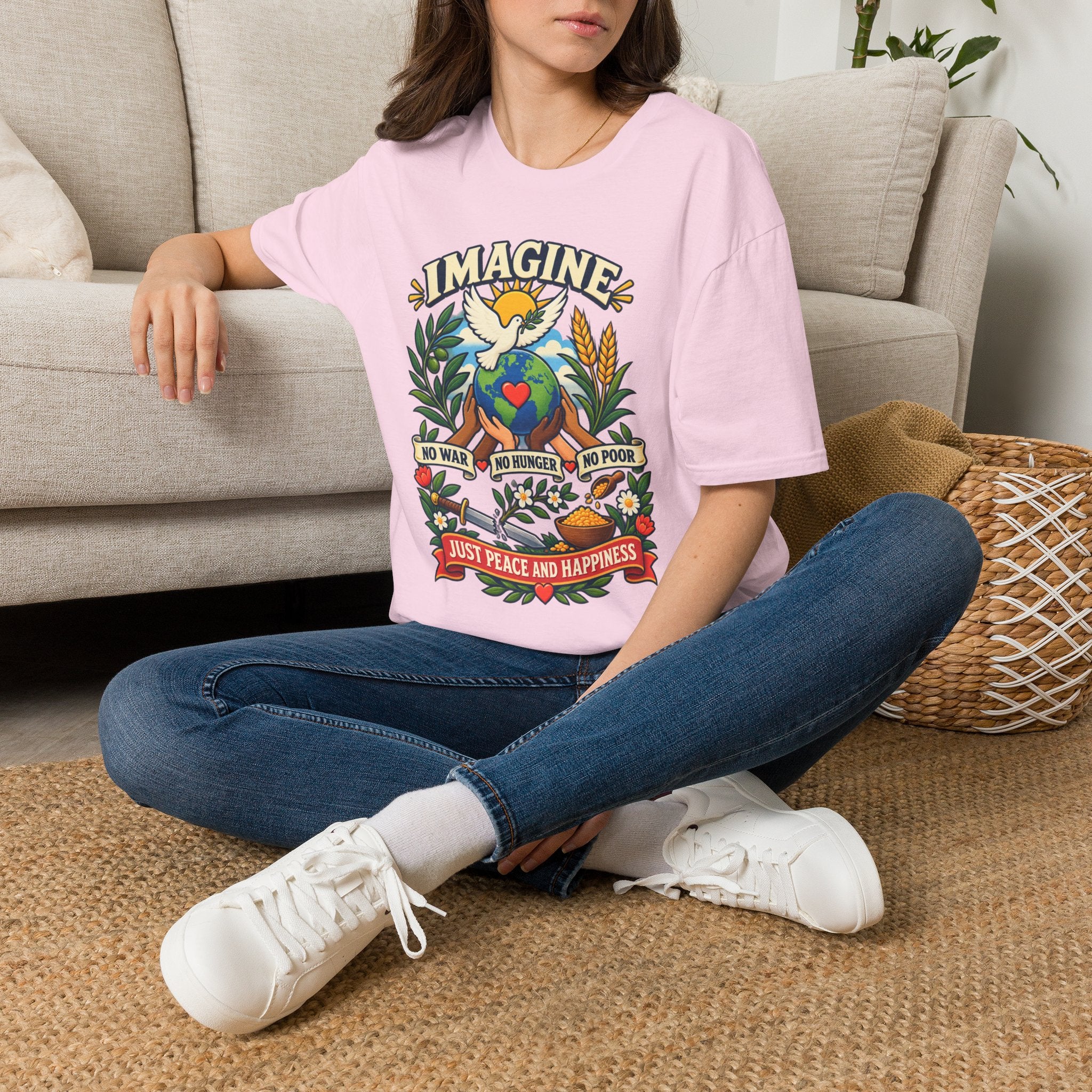 Imagine Peace T-Shirt — Dove, Earth & Plants Graphic Tee