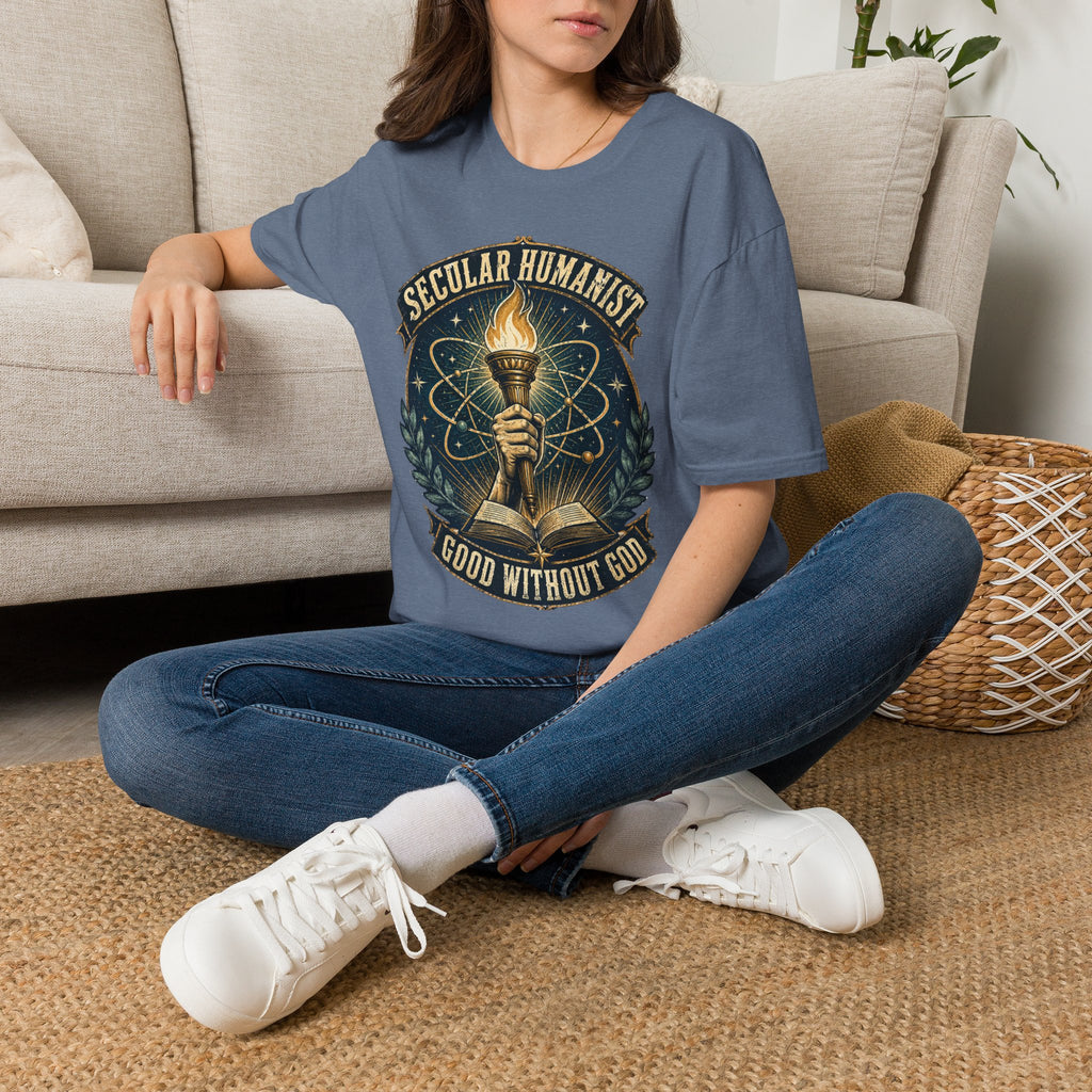 Secular Humanist T-Shirt — "Good Without God" Torch Graphic