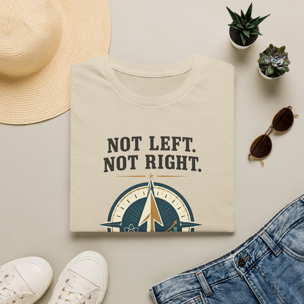 "Not Left. Not Right. Forward Through Evidence" Compass Graphic