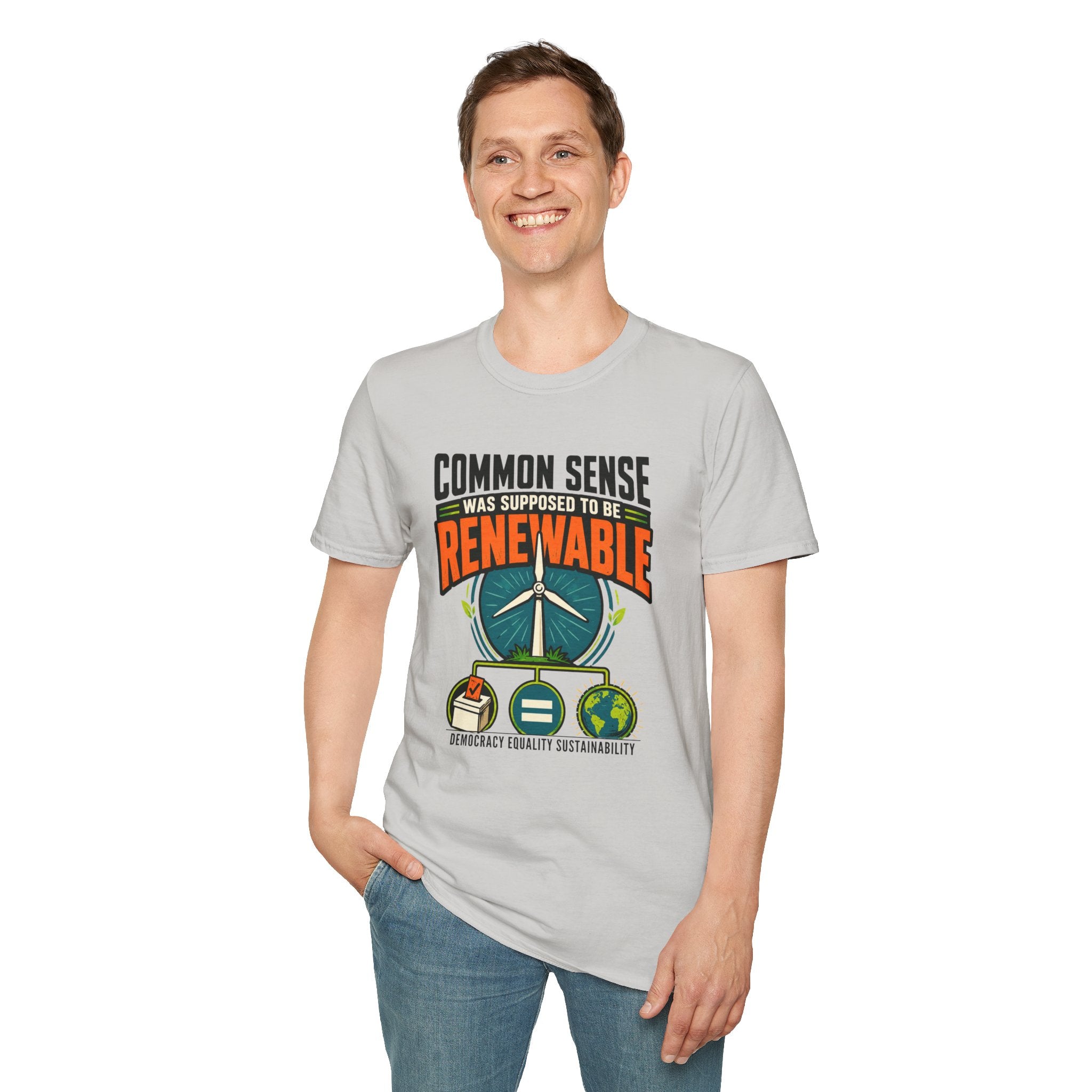 Renewable Energy T-Shirt — "Common Sense Was Supposed to Be Renewable" Eco Graphic Tee