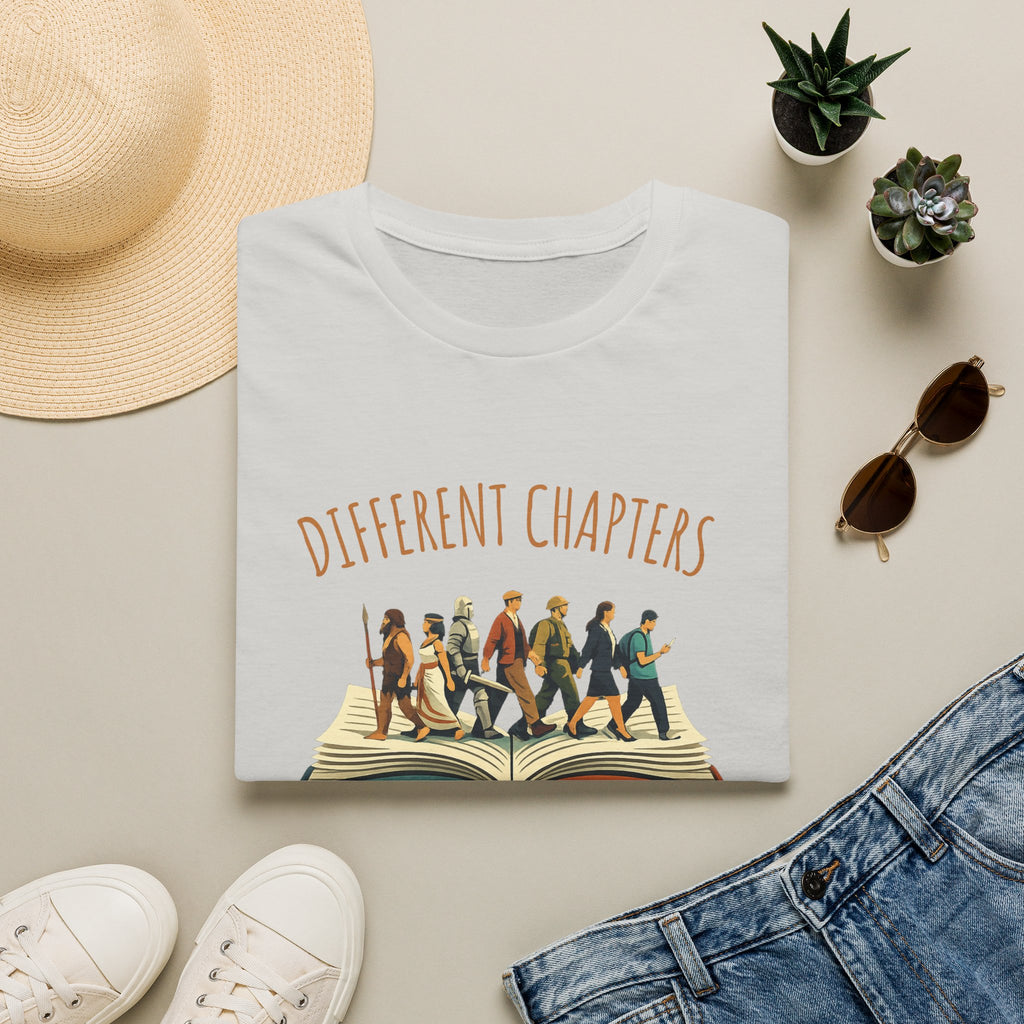Different Chapters Same Book T-Shirt — Inspirational Reading & Life Journey Tee