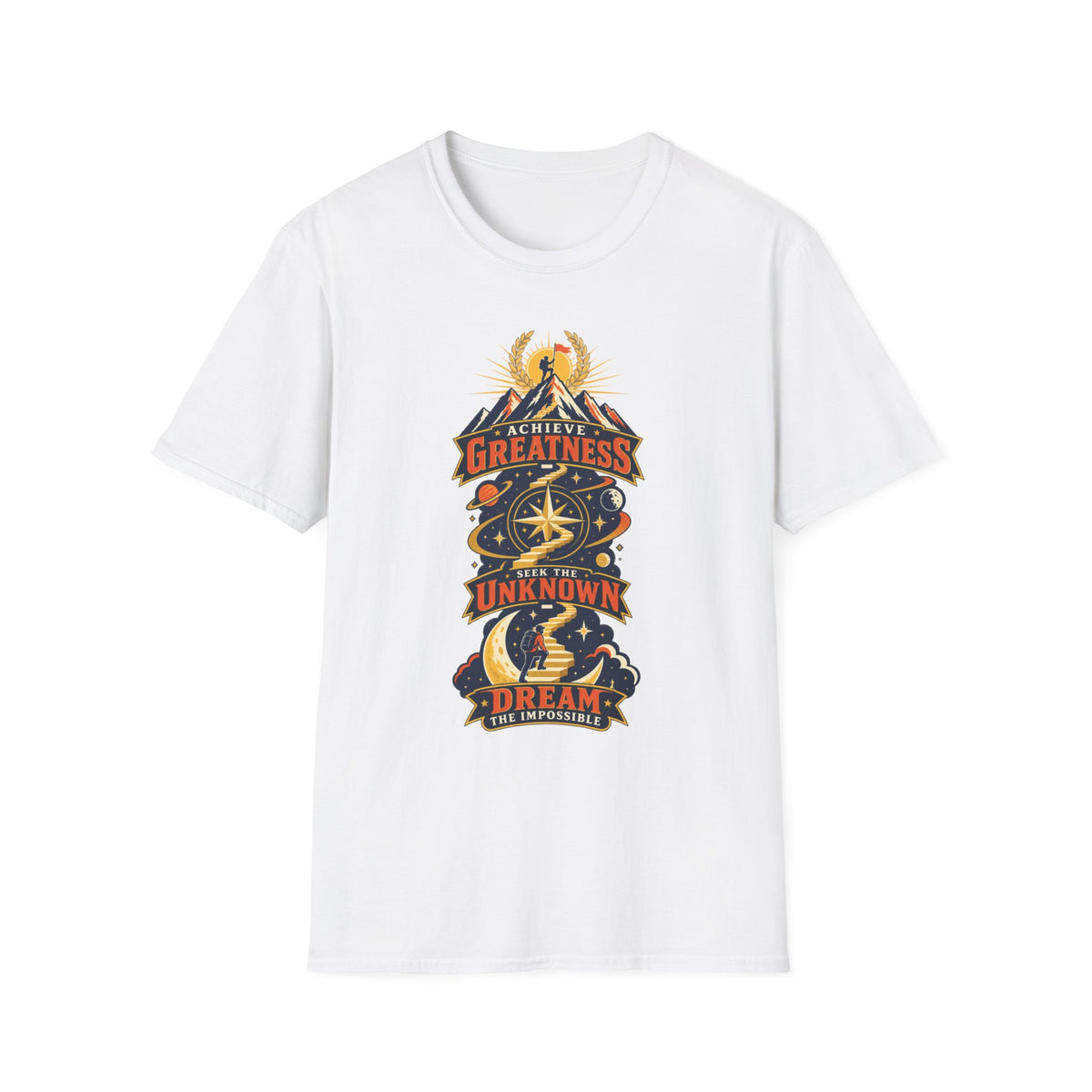 Achieve Greatness Graphic T-Shirt — Inspirational Mountain Adventure Design