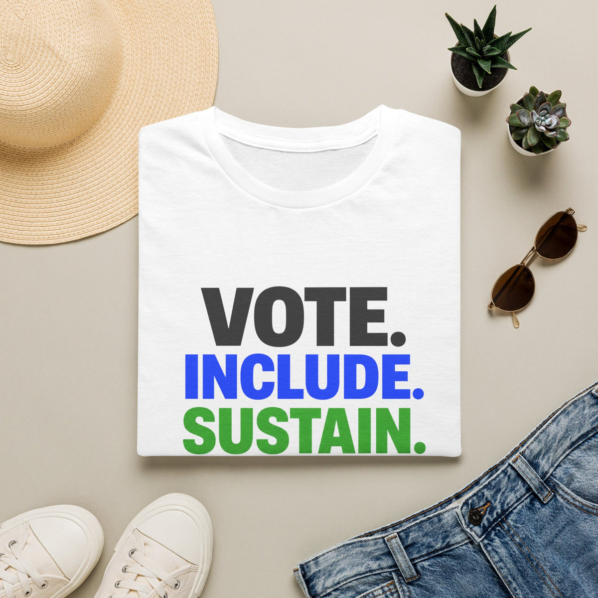 Vote. Include. Sustain. T-Shirt — Voter Rights, Inclusion & Sustainability Tee