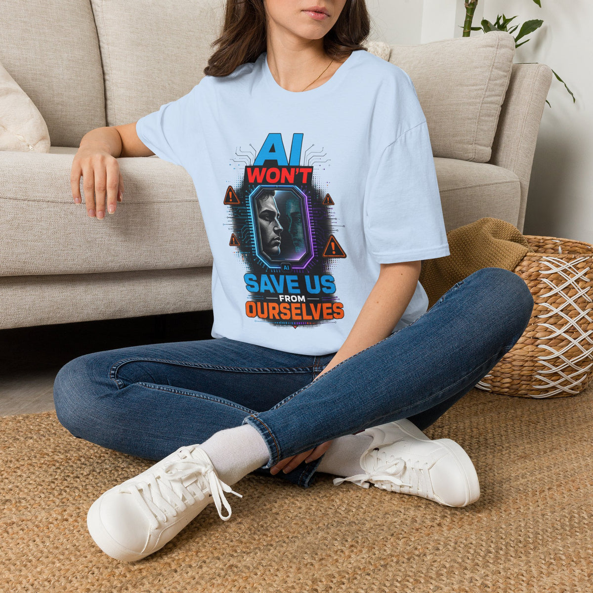 "AI Won't Save Us From Ourselves" Futuristic Tech Statement Tee