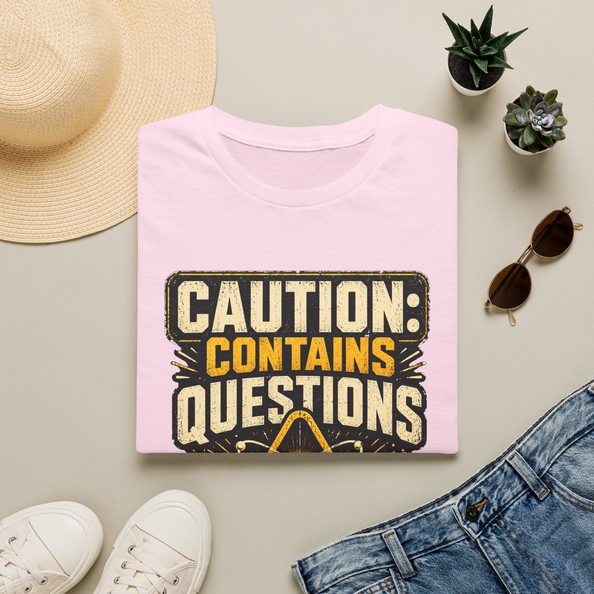 Caution: Contains Questions T-Shirt — Handle With Critical Thinking Graphic Tee