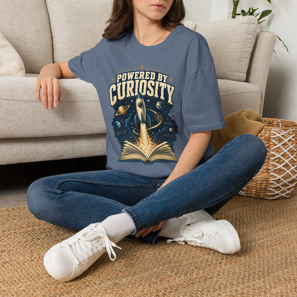 Powered by Curiosity T-Shirt — Rocket Book Space Graphic Tee