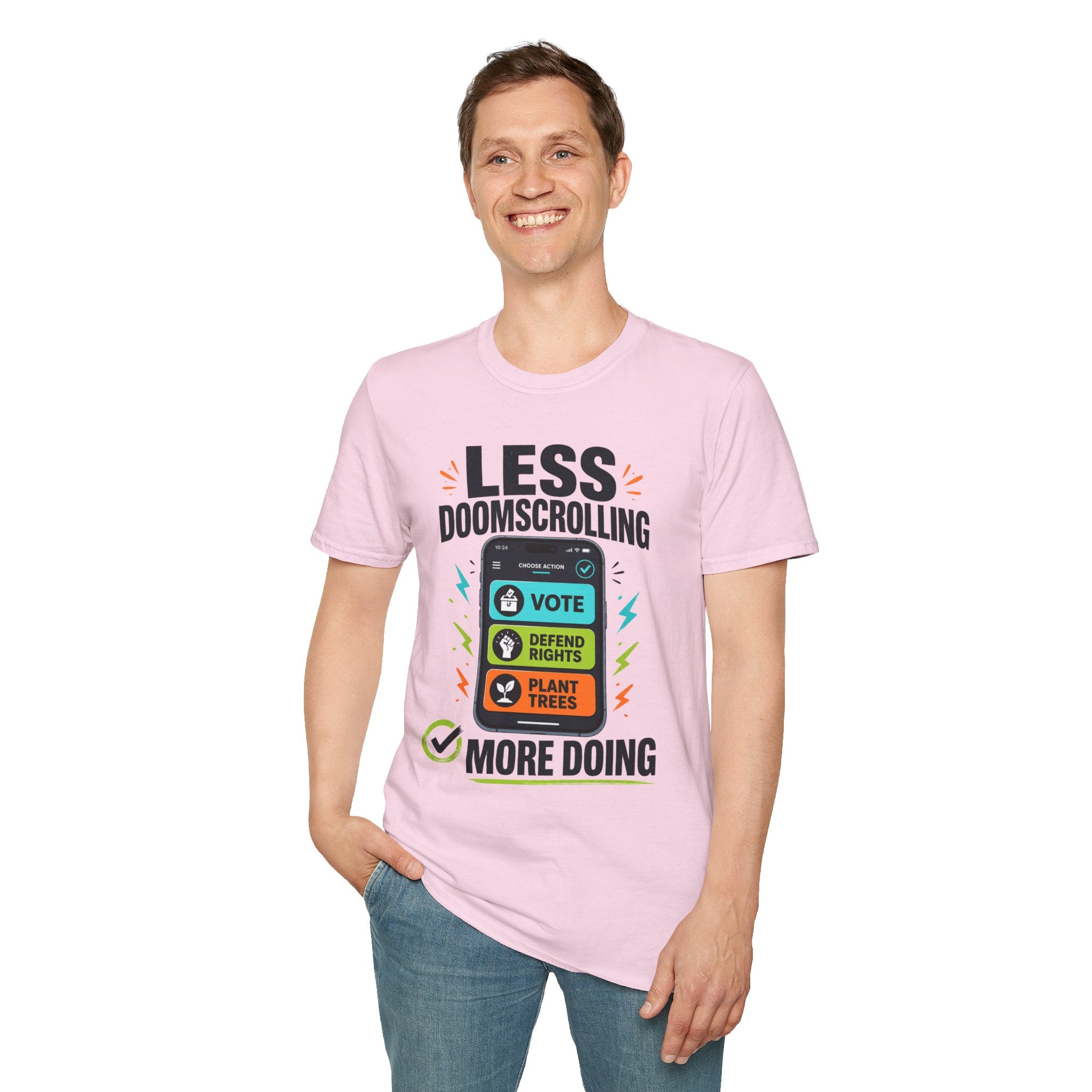 "Less Doomscrolling, More Doing" Motivational Graphic Tee